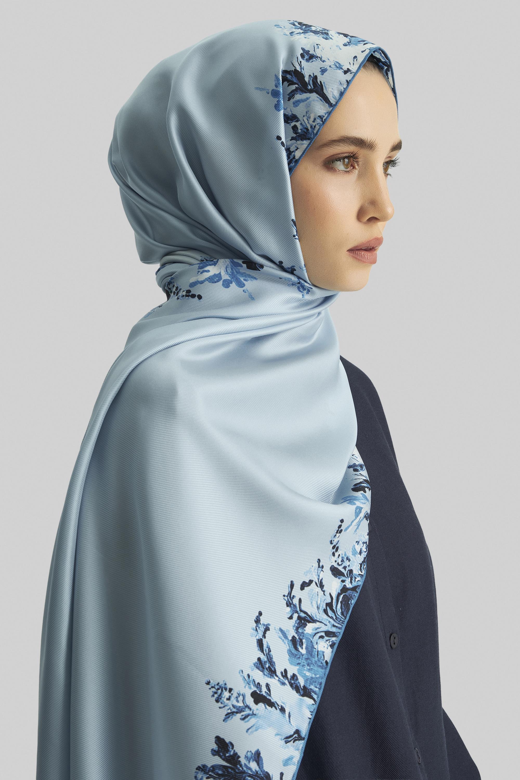 BURCU MULBERRY İPEK ŞAL 70*190 CM - MAVİ