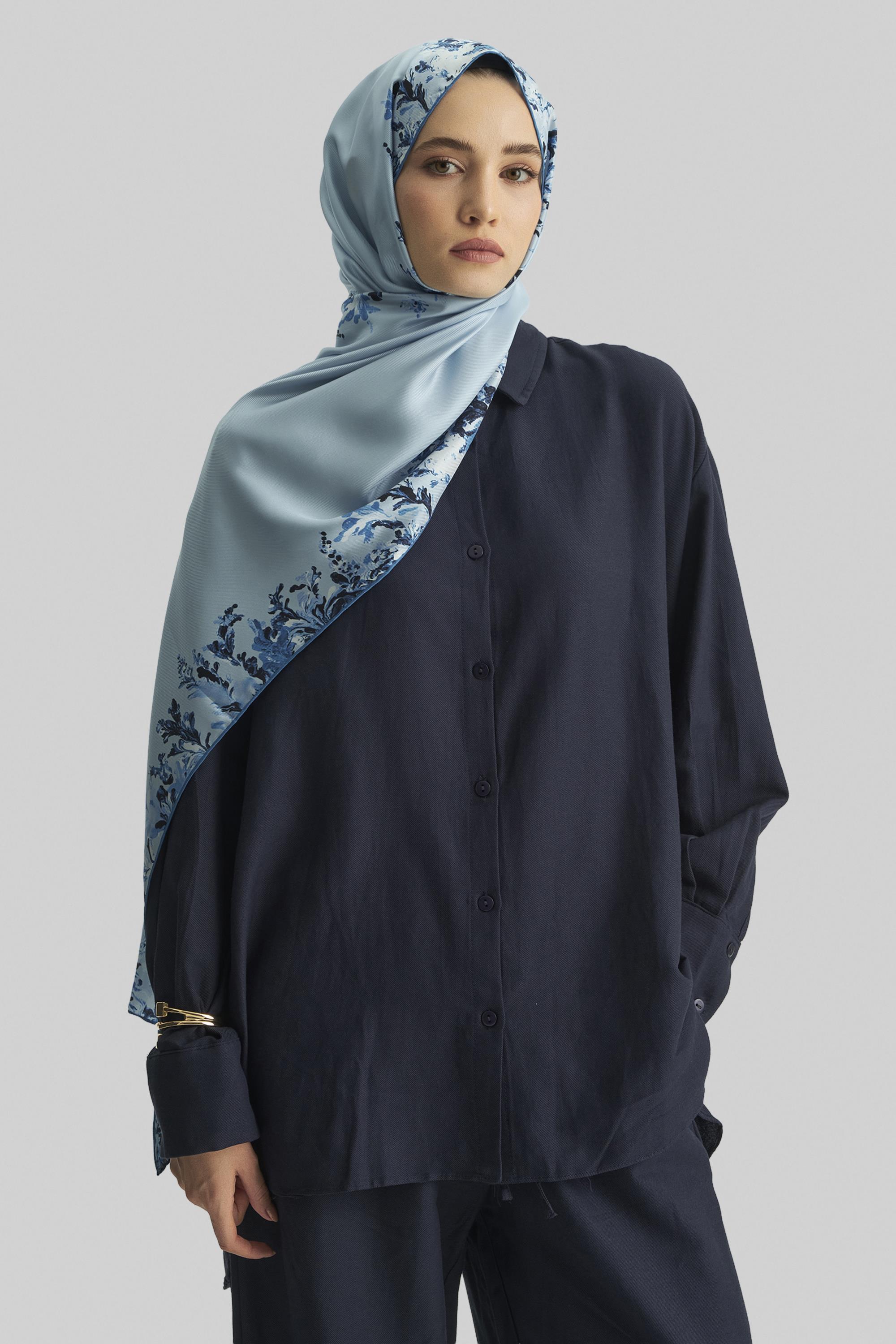 BURCU MULBERRY İPEK ŞAL 70*190 CM - MAVİ