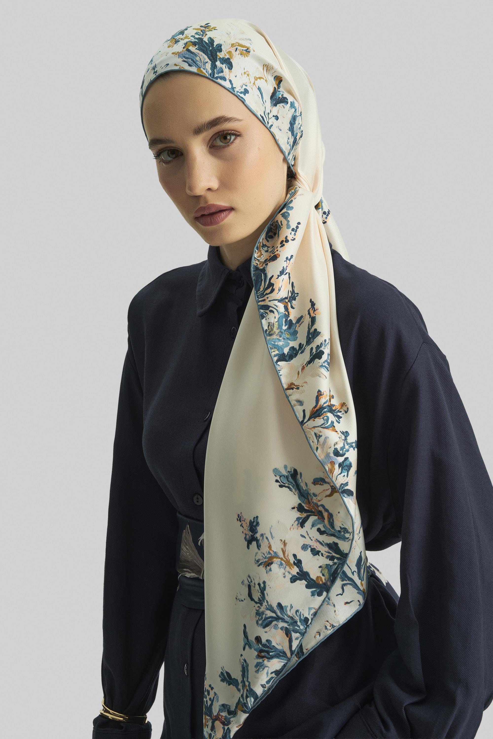 BURCU MULBERRY İPEK ŞAL 70*190 CM - PETROL MAVİ