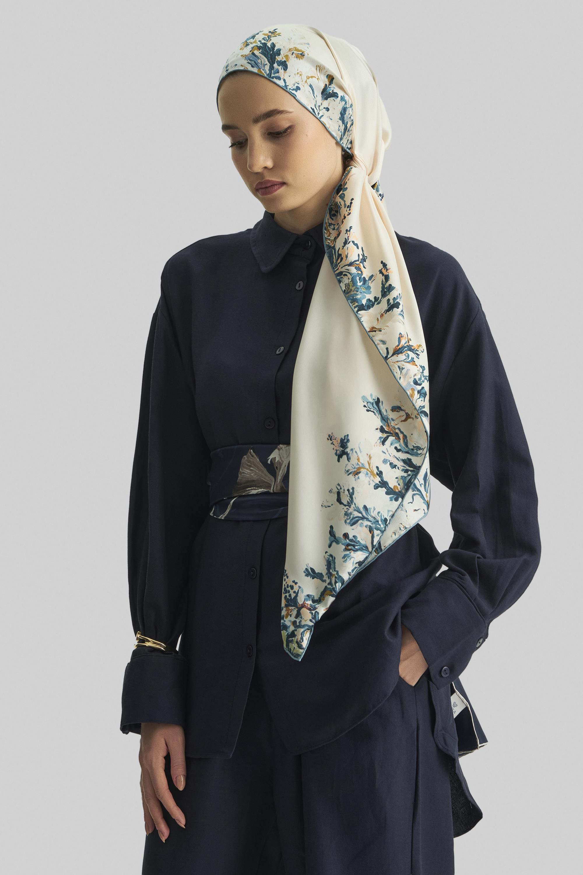 BURCU MULBERRY İPEK ŞAL 70*190 CM - PETROL MAVİ