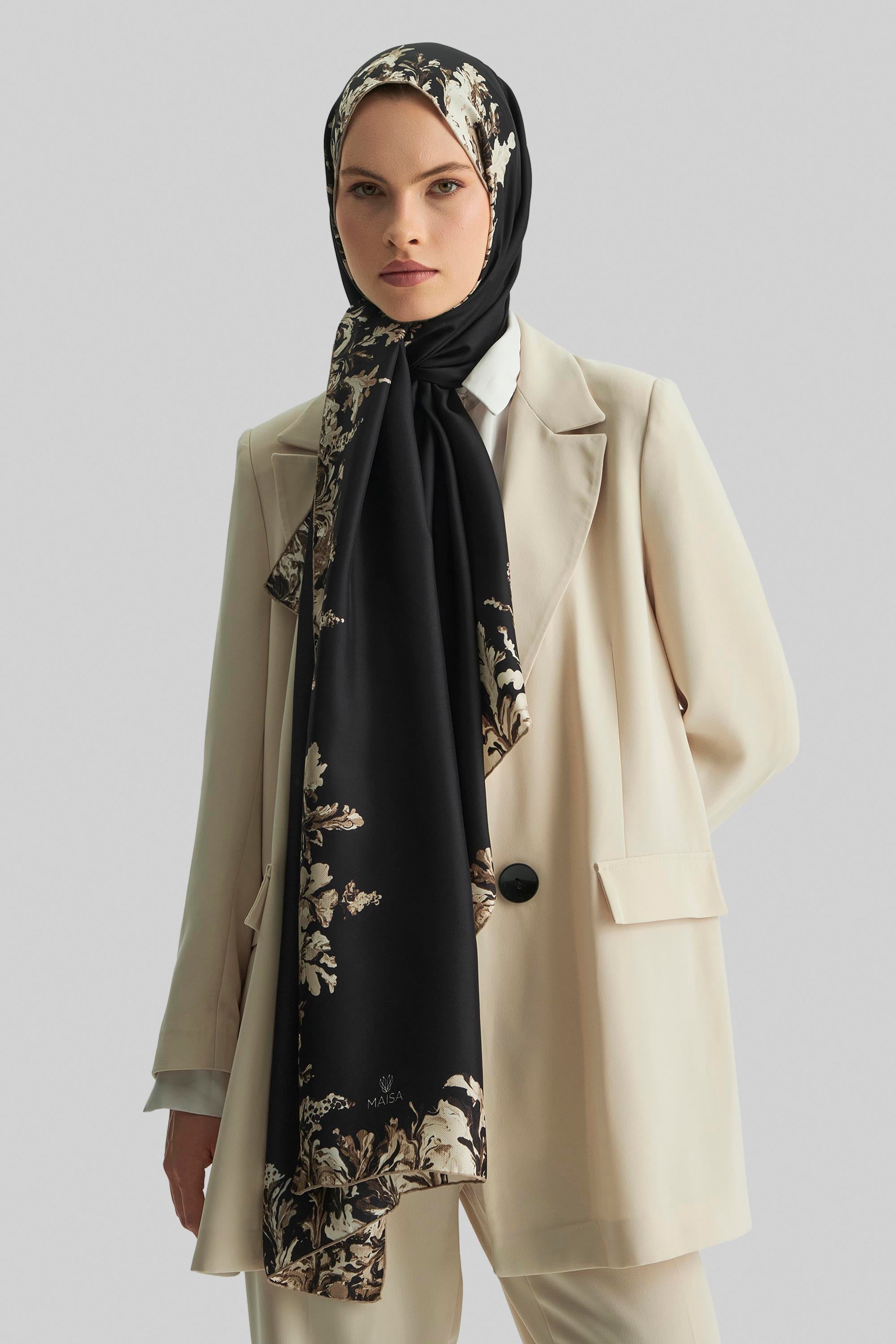 BURCU MULBERRY İPEK ŞAL 70*190 CM - SİYAH
