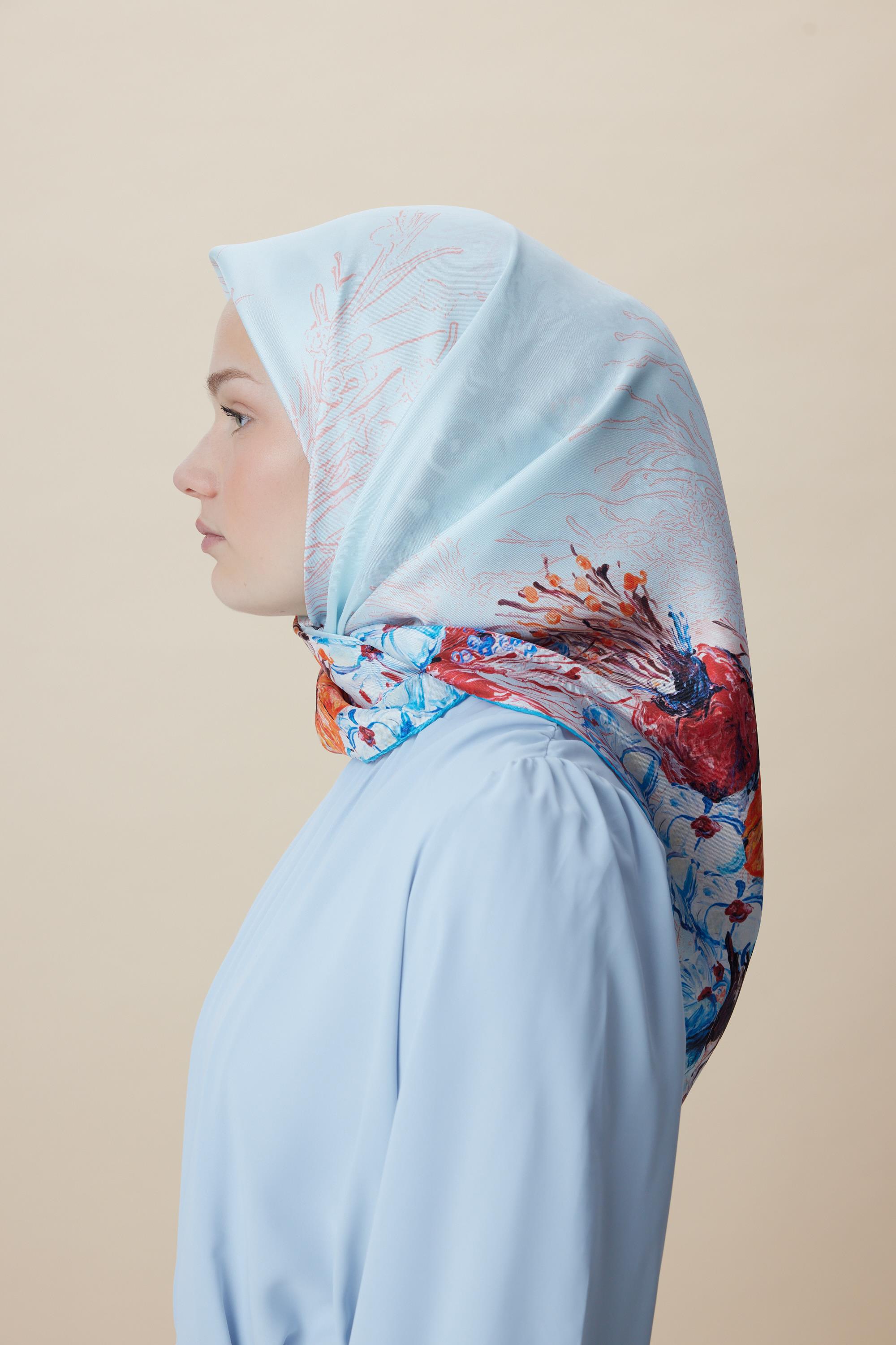 DERİN TİVİL İPEK EŞARP 90*90 CM - MAVİ