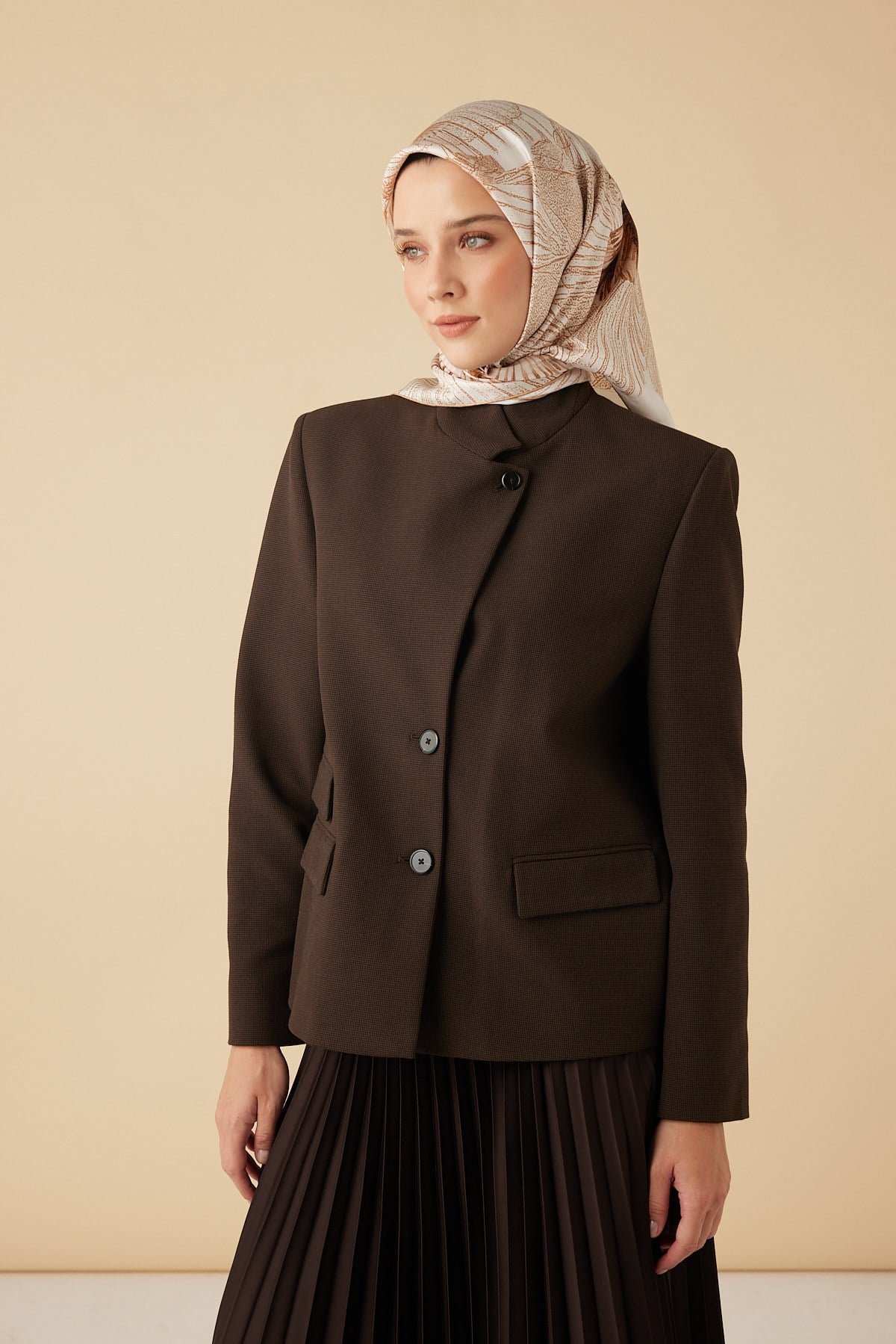 DEVRAN TİVİL İPEK EŞARP 90*90 CM - BEJ