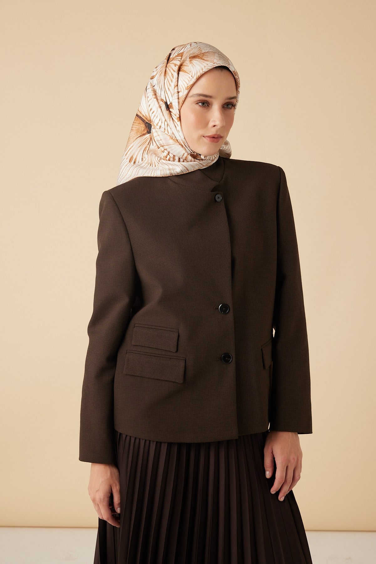 DEVRAN TİVİL İPEK EŞARP 90*90 CM - BEJ