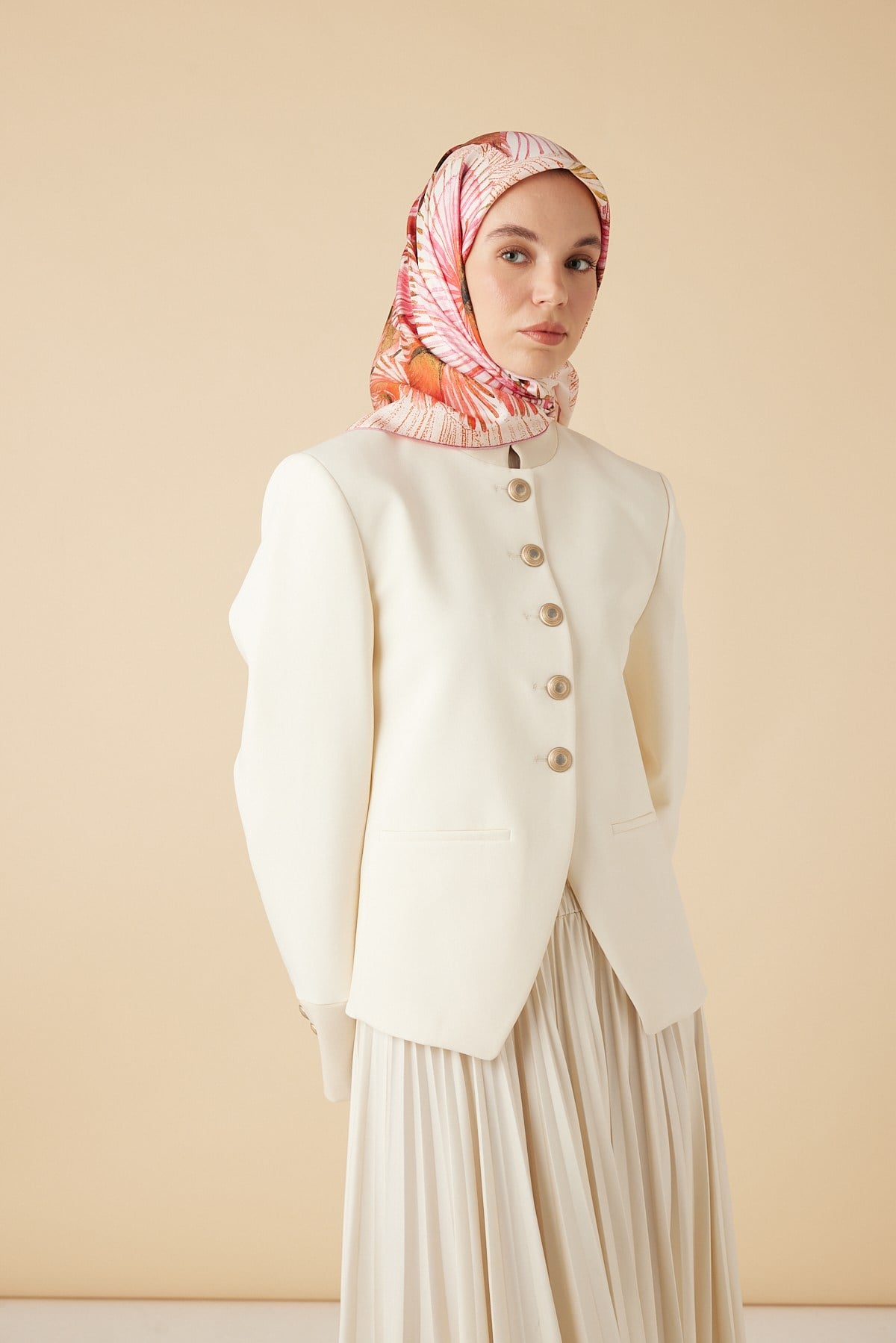 DEVRAN TİVİL İPEK EŞARP 90*90 CM - PEMBE