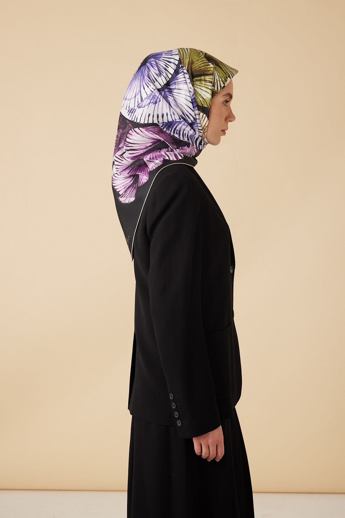 DEVRAN TİVİL İPEK EŞARP 90*90 CM - SİYAH
