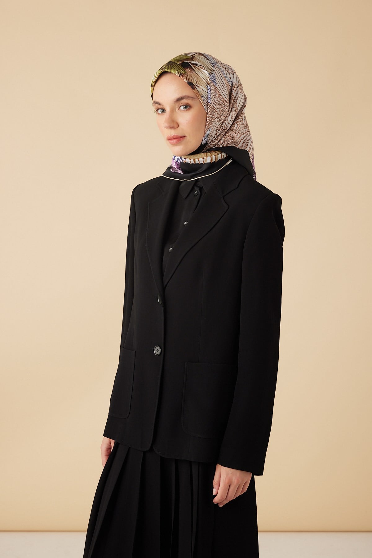 DEVRAN TİVİL İPEK EŞARP 90*90 CM - SİYAH