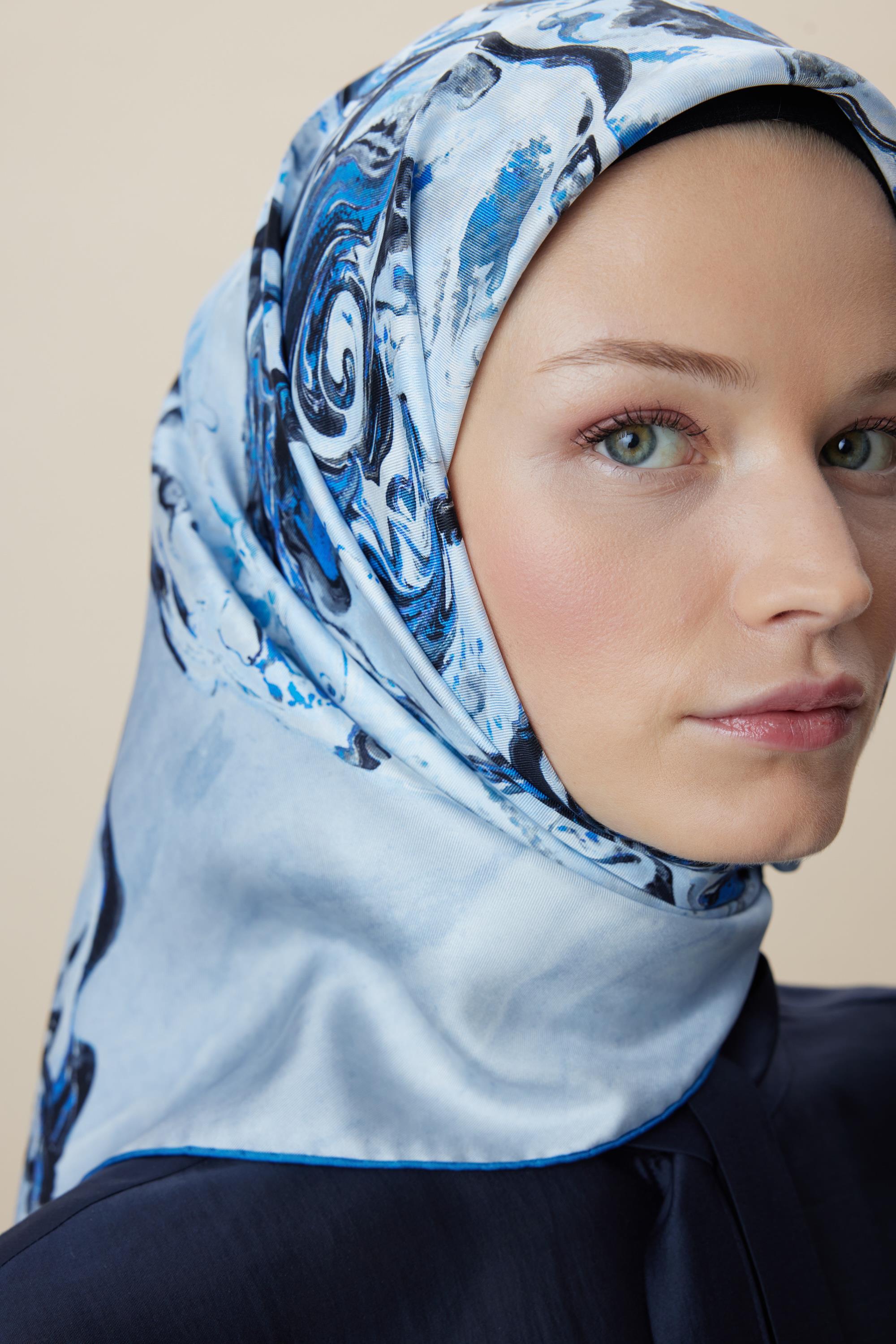 DÜŞ TİVİL İPEK EŞARP 90*90 CM - MAVİ