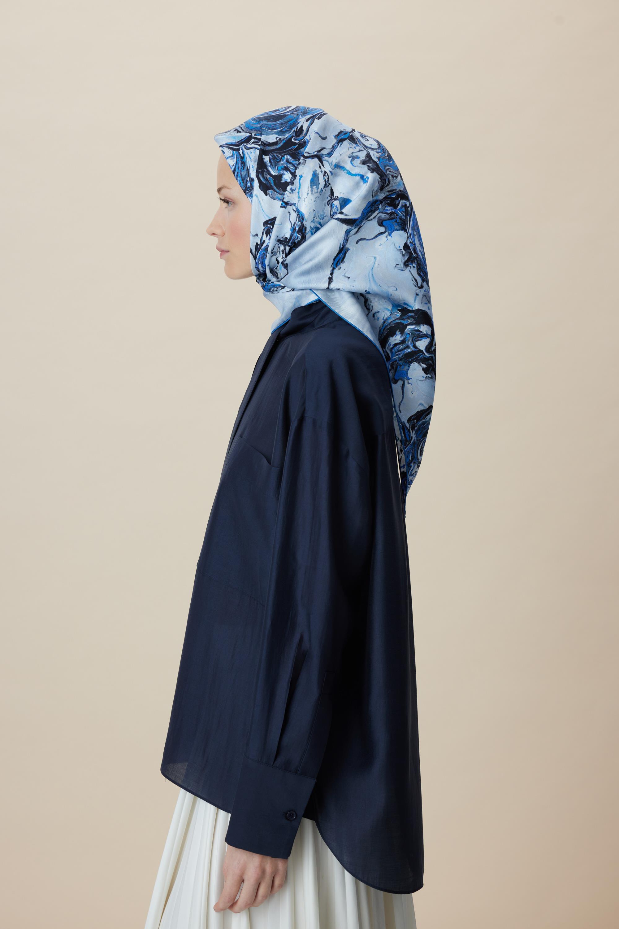 DÜŞ TİVİL İPEK EŞARP 90*90 CM - MAVİ