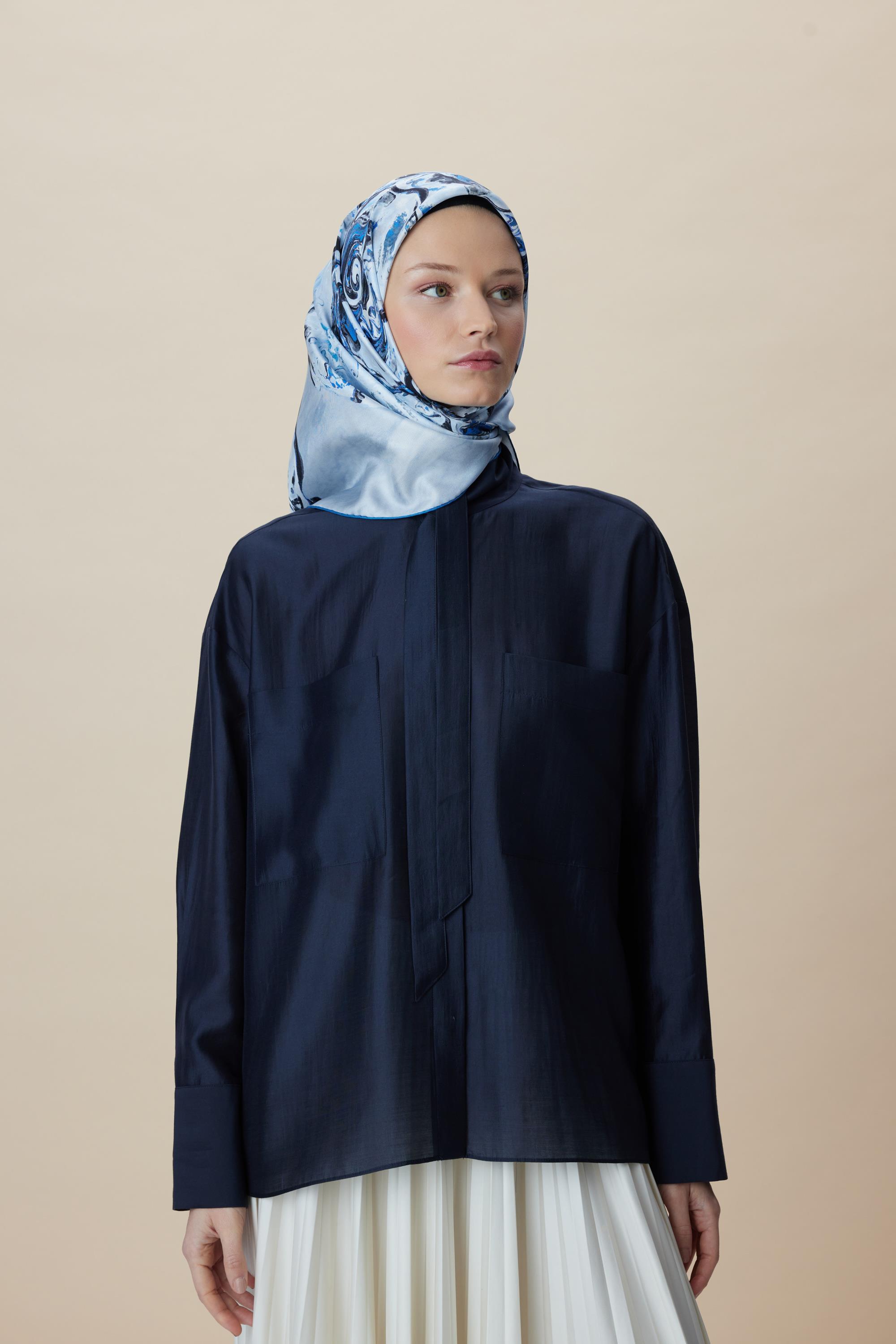 DÜŞ TİVİL İPEK EŞARP 90*90 CM - MAVİ