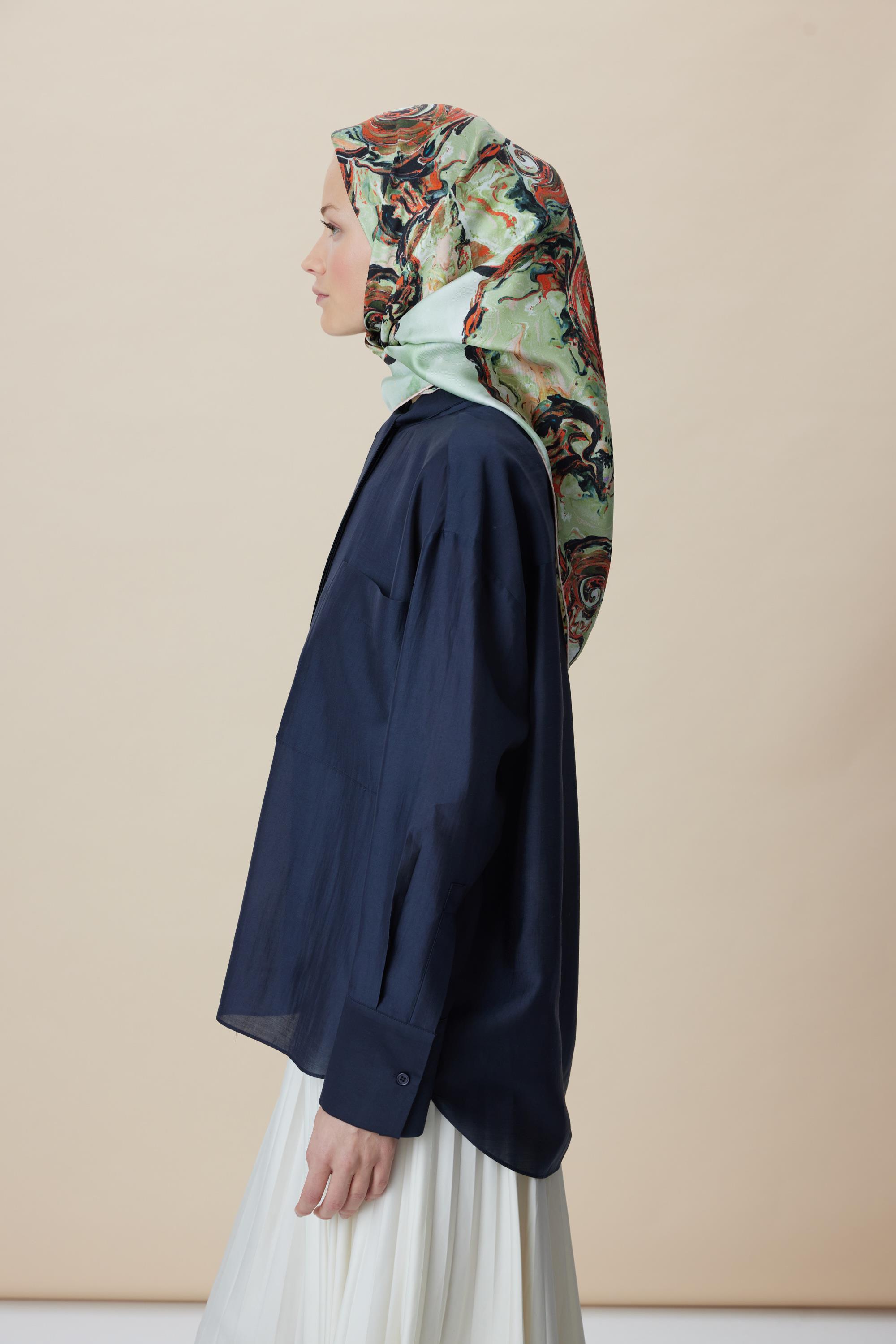 DÜŞ TİVİL İPEK EŞARP 90*90 CM - YEŞİL