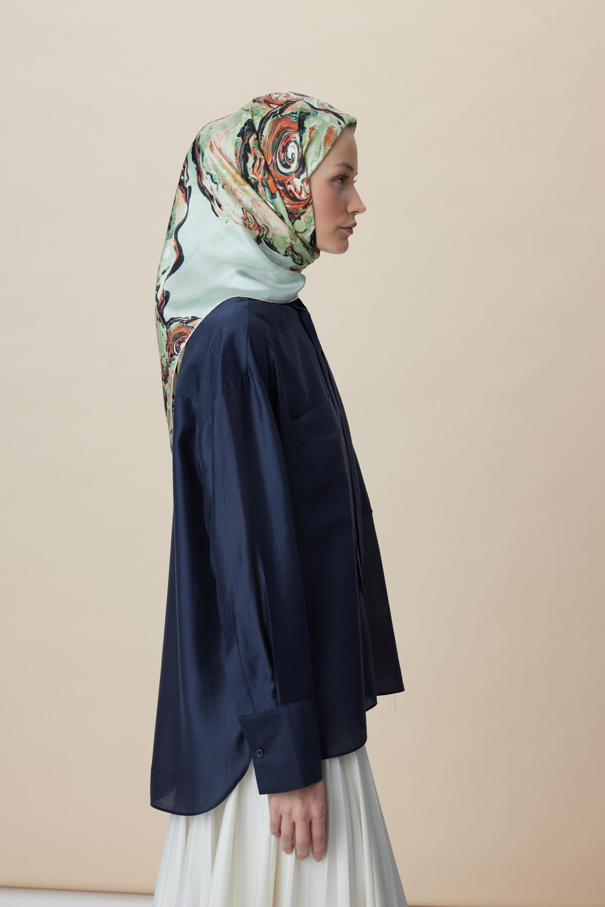 DÜŞ TİVİL İPEK EŞARP 90*90 CM - YEŞİL