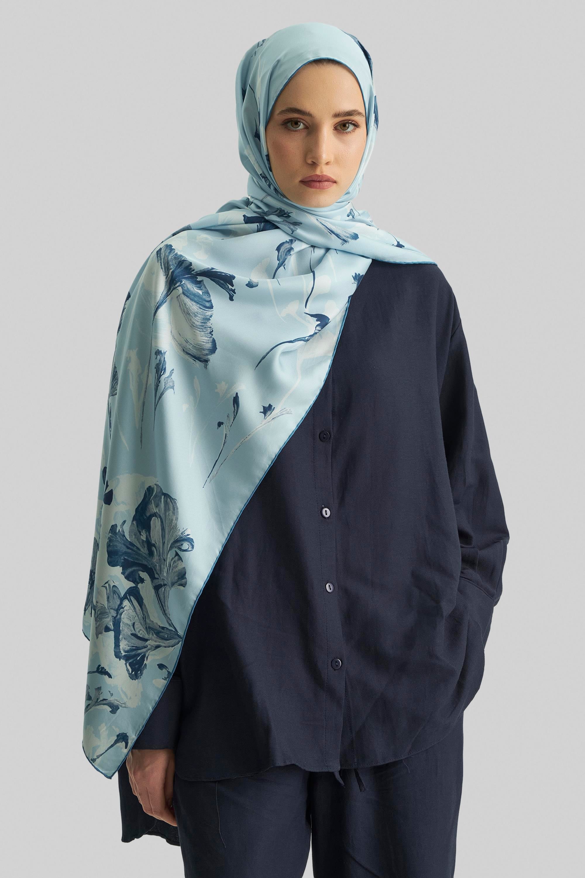 EFLİN MULBERRY İPEK ŞAL 70*190 CM - AÇIK MAVİ