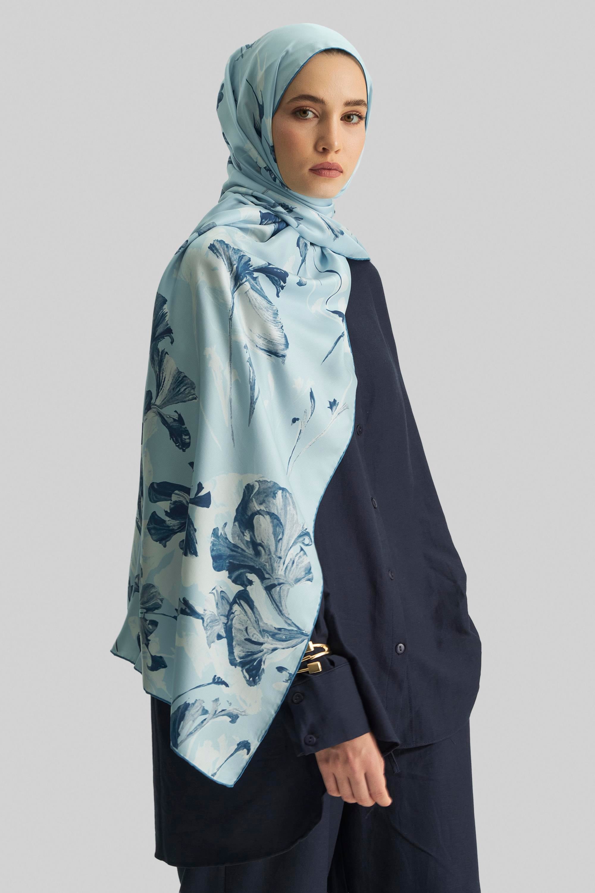 EFLİN MULBERRY İPEK ŞAL 70*190 CM - AÇIK MAVİ