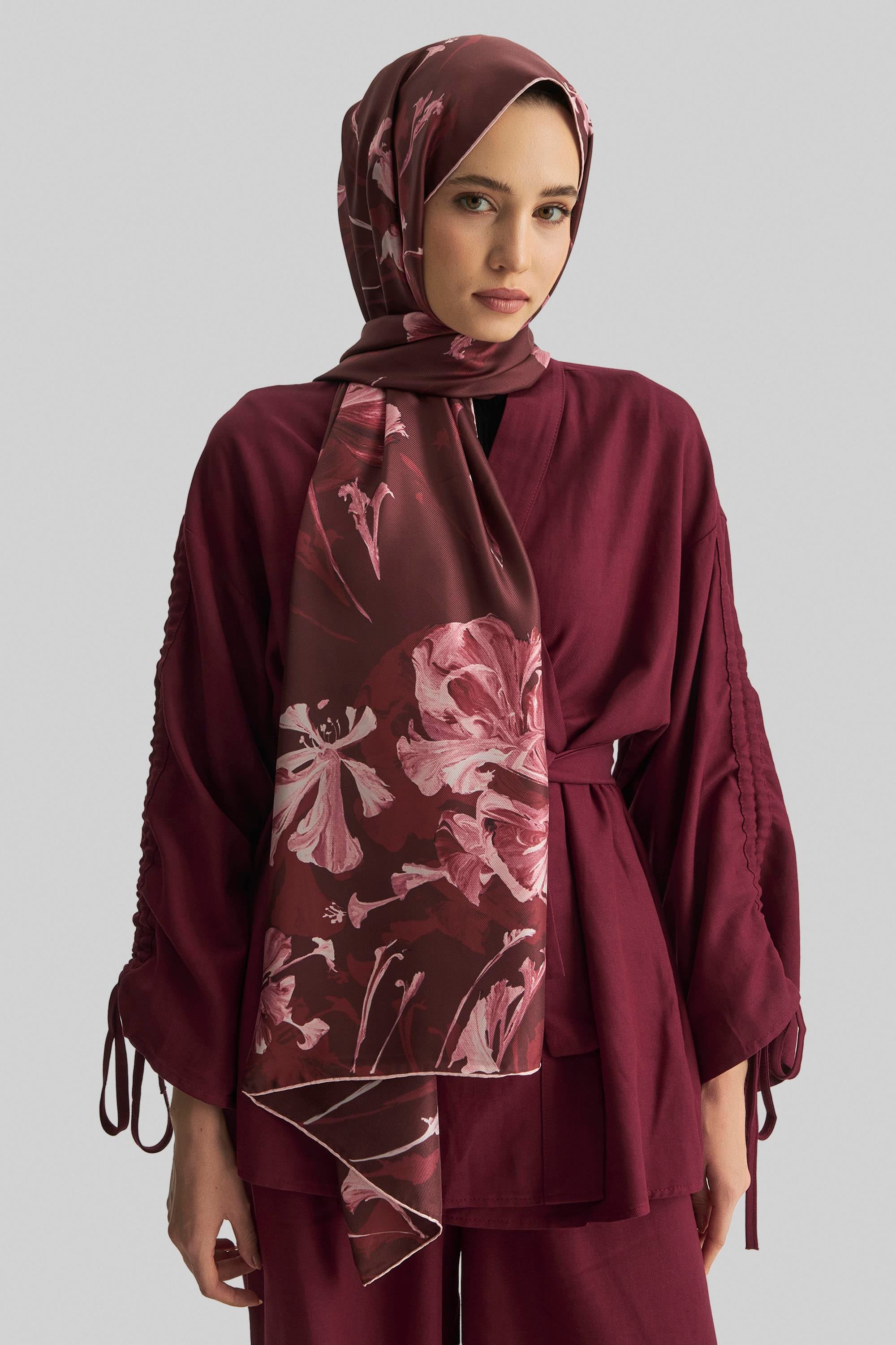EFLİN MULBERRY İPEK ŞAL 70*190 CM - BORDO