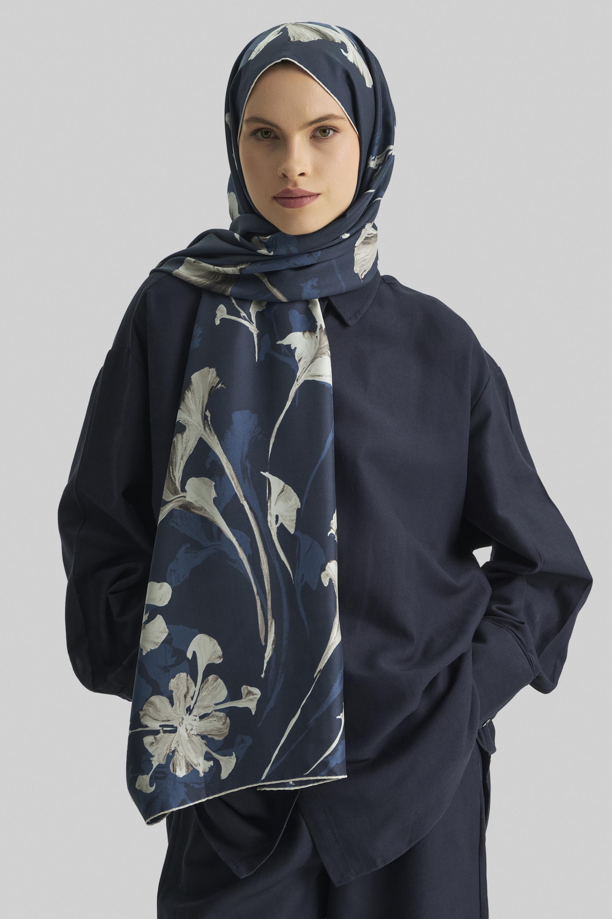 EFLİN MULBERRY İPEK ŞAL 70*190 CM - LACİVERT