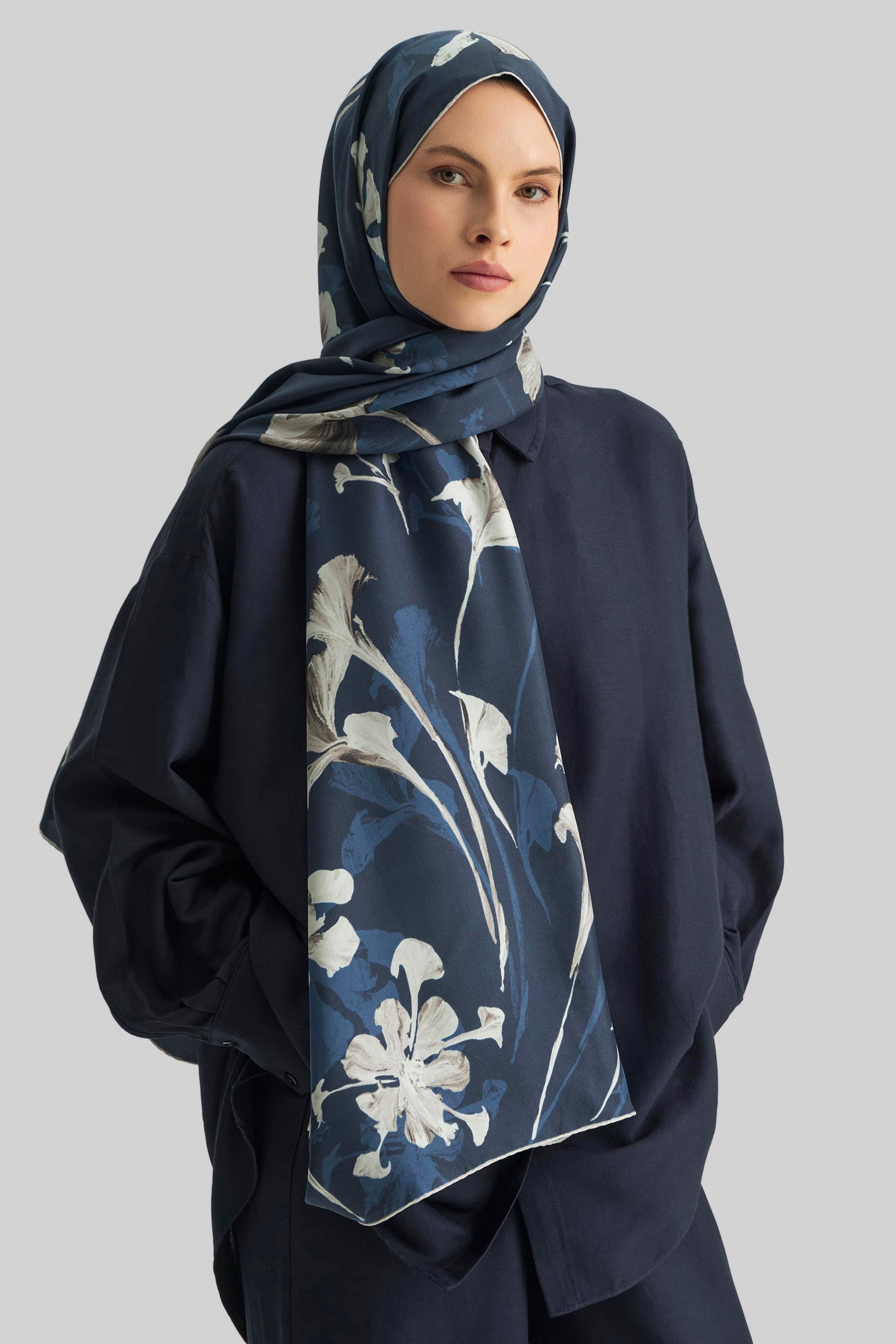 EFLİN MULBERRY İPEK ŞAL 70*190 CM - LACİVERT