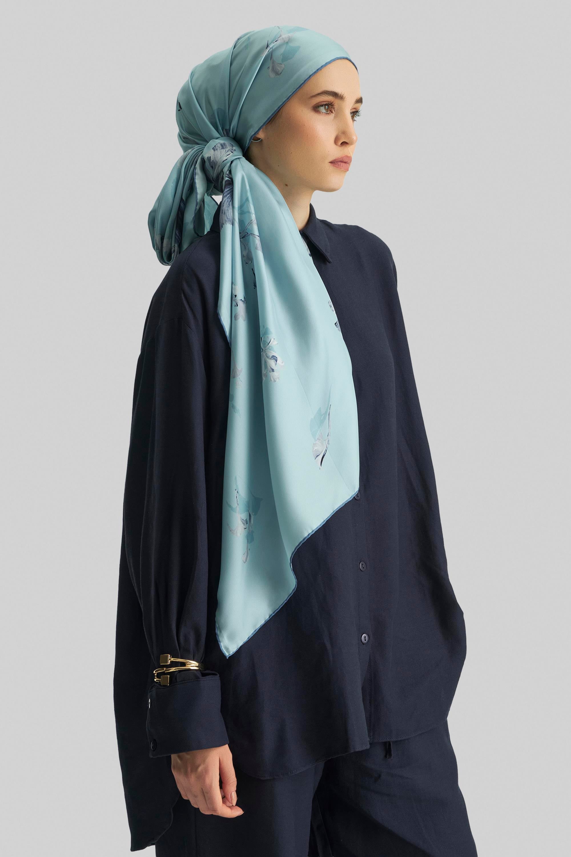 EFLİN MULBERRY İPEK ŞAL 70*190 CM - MAVİ