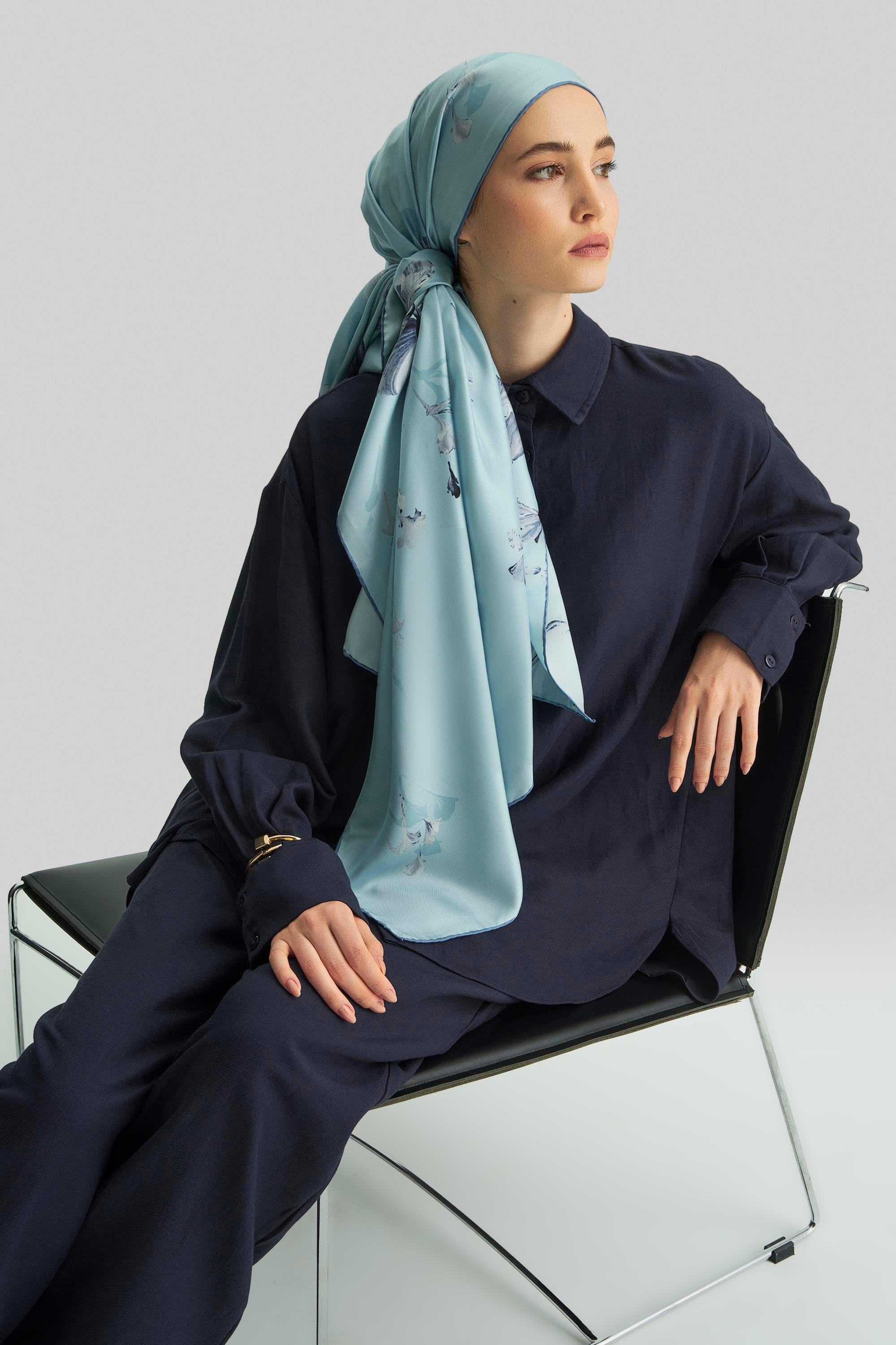 EFLİN MULBERRY İPEK ŞAL 70*190 CM - MAVİ