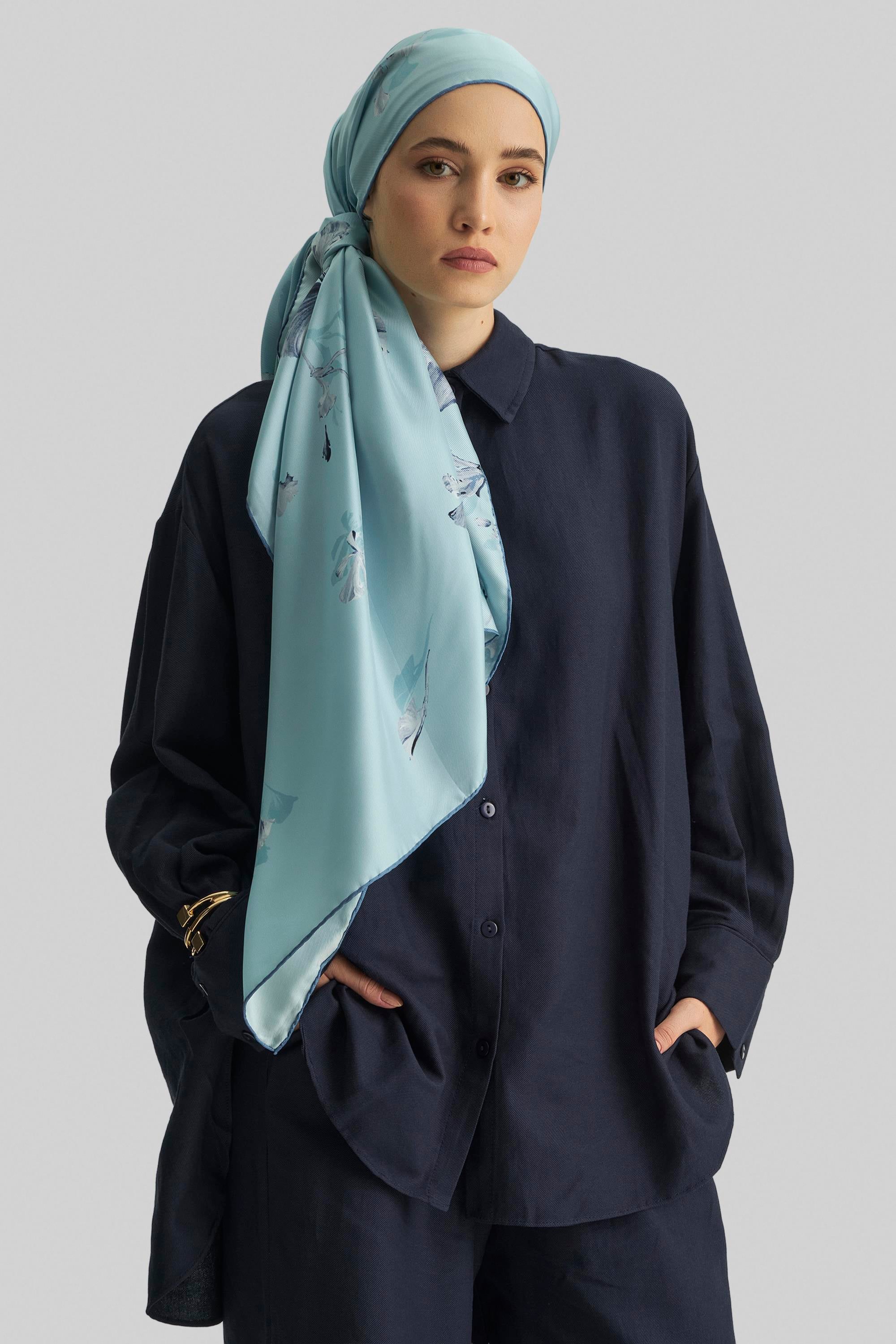 EFLİN MULBERRY İPEK ŞAL 70*190 CM - MAVİ