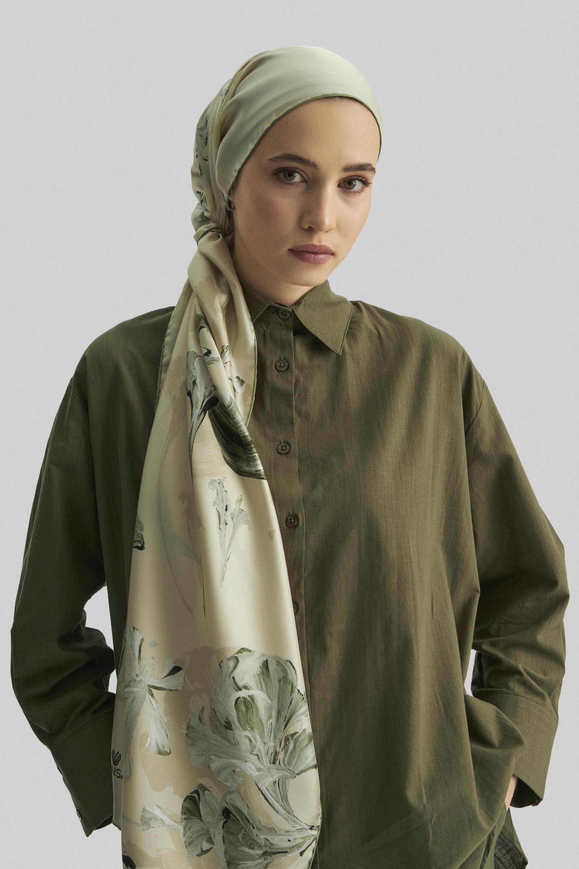 EFLİN MULBERRY İPEK ŞAL 70*190 CM - YAĞ YEŞİLİ