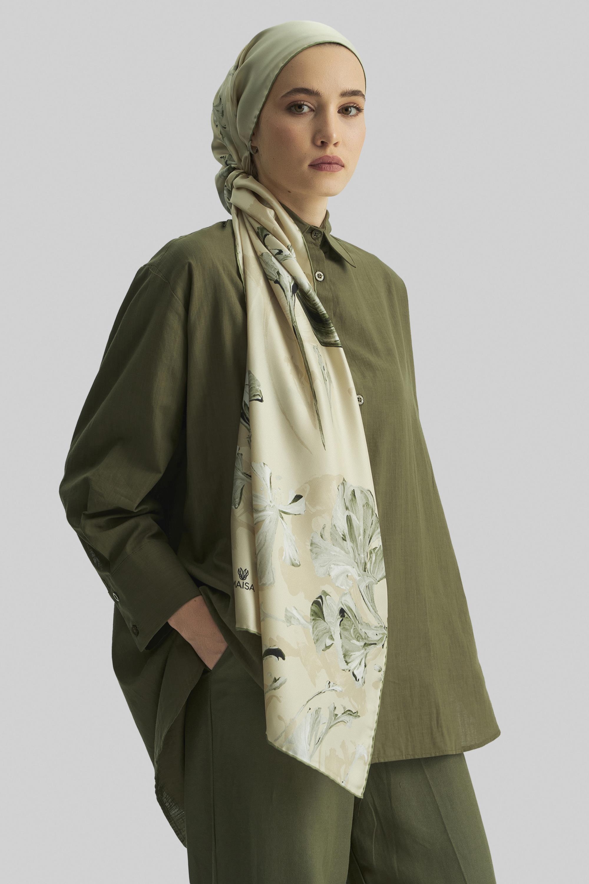 EFLİN MULBERRY İPEK ŞAL 70*190 CM - YAĞ YEŞİLİ