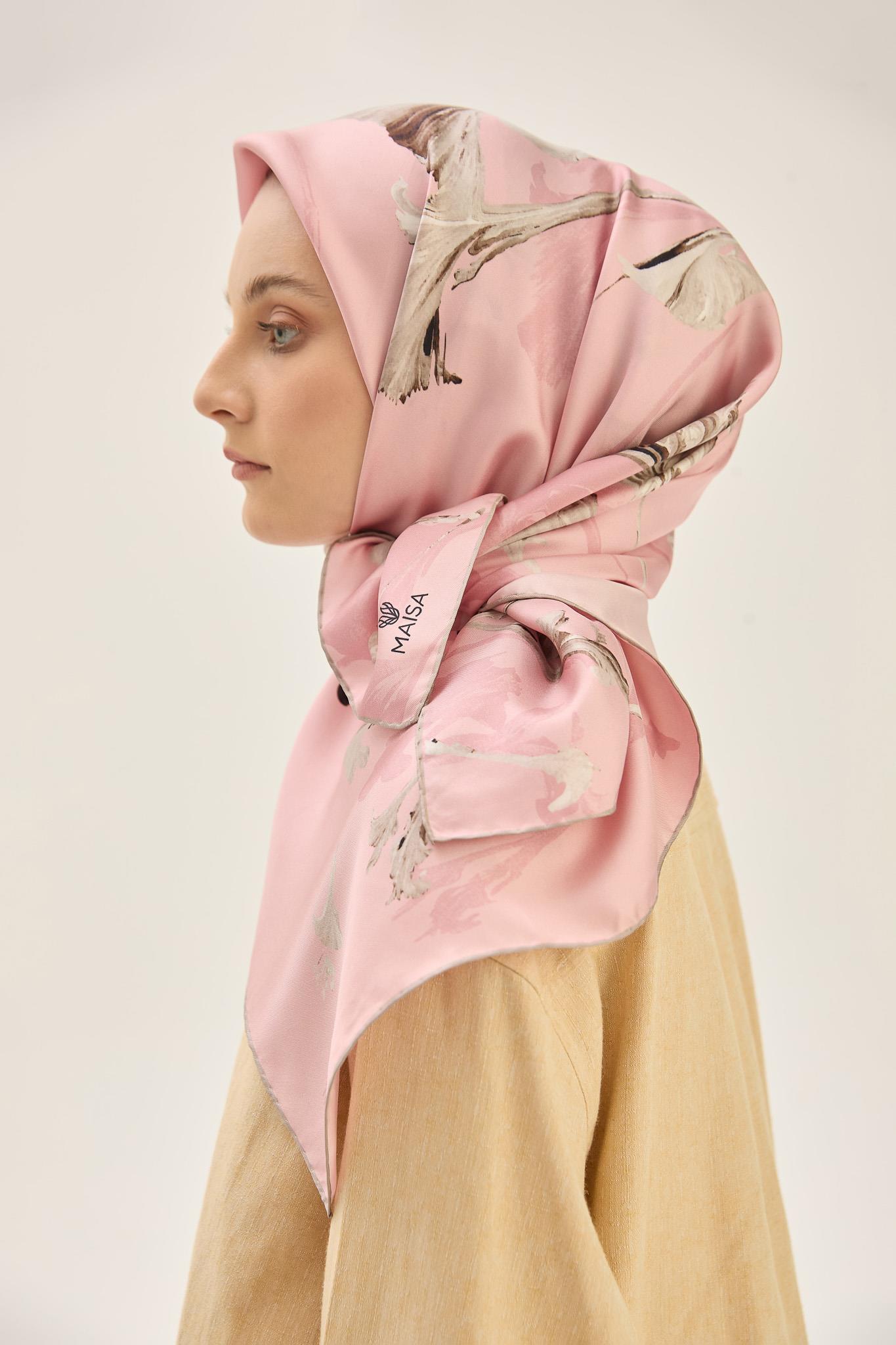 EFLİN TİVİL İPEK EŞARP 90*90 CM - GÜL KURUSU