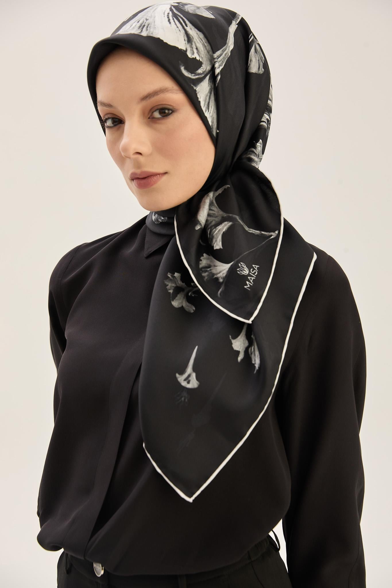 EFLİN TİVİL İPEK EŞARP 90*90 CM - SİYAH