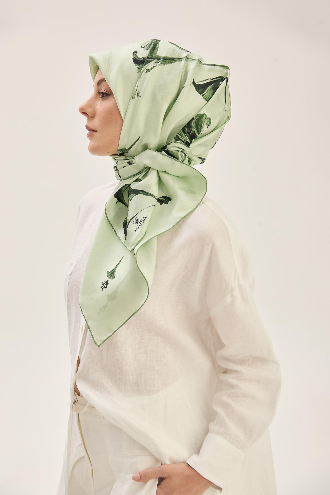 EFLİN TİVİL İPEK EŞARP 90*90 CM -  YEŞİL