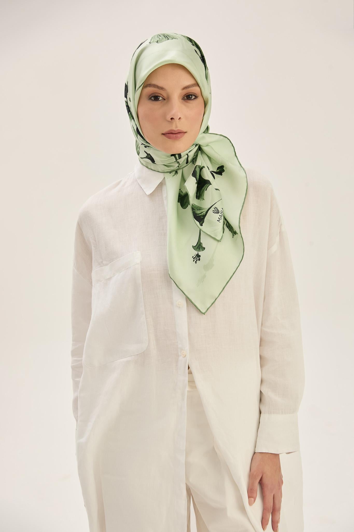 EFLİN TİVİL İPEK EŞARP 90*90 CM -  YEŞİL