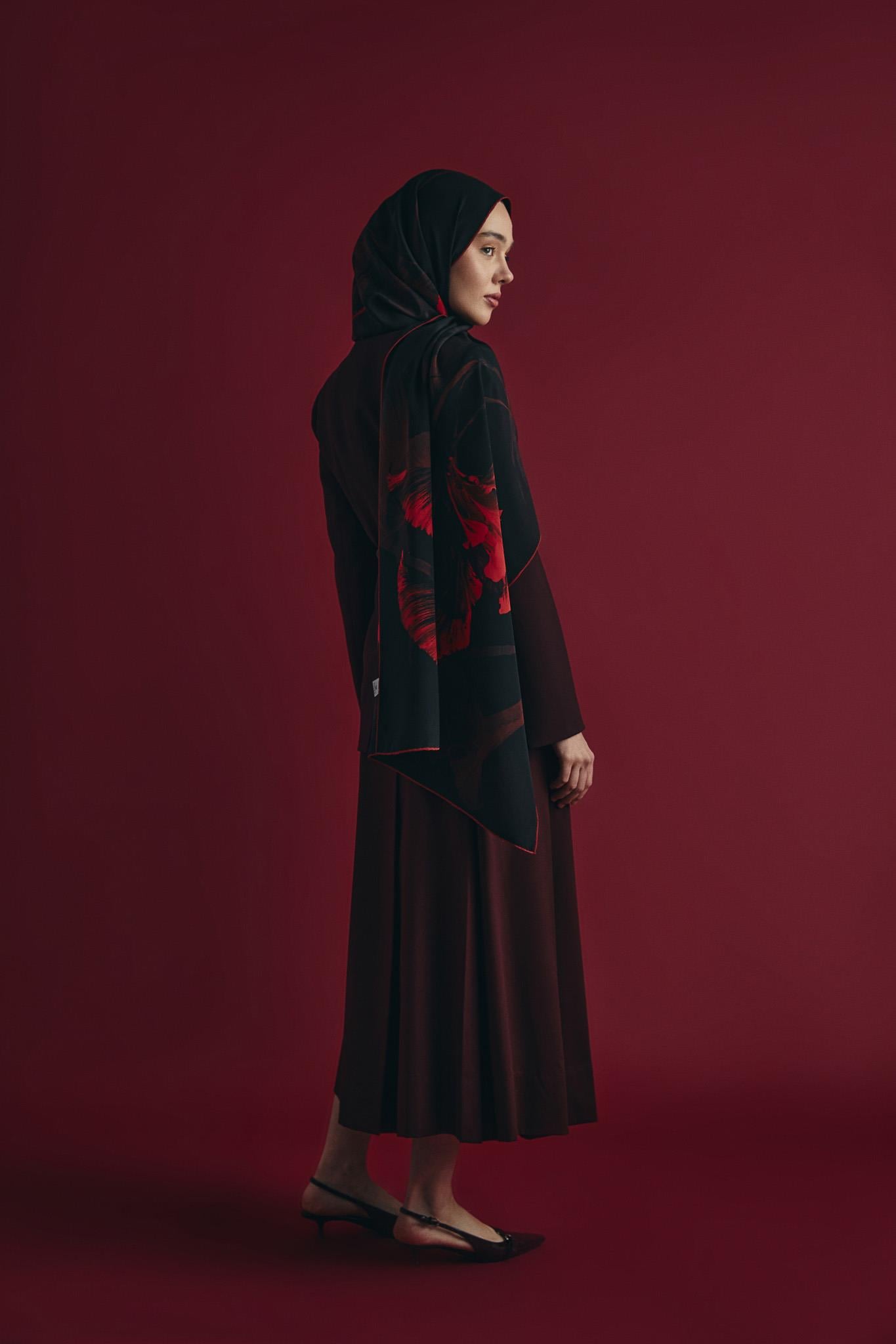 EFZA KREP İPEK ŞAL 70*190 CM - KIRMIZI
