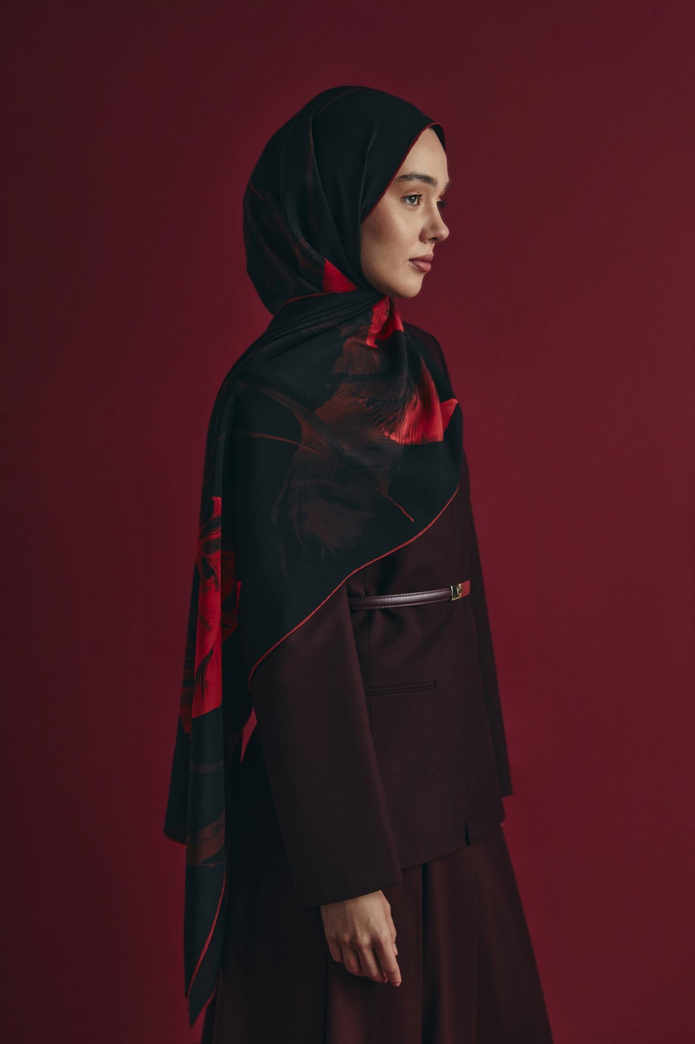 EFZA KREP İPEK ŞAL 70*190 CM - KIRMIZI