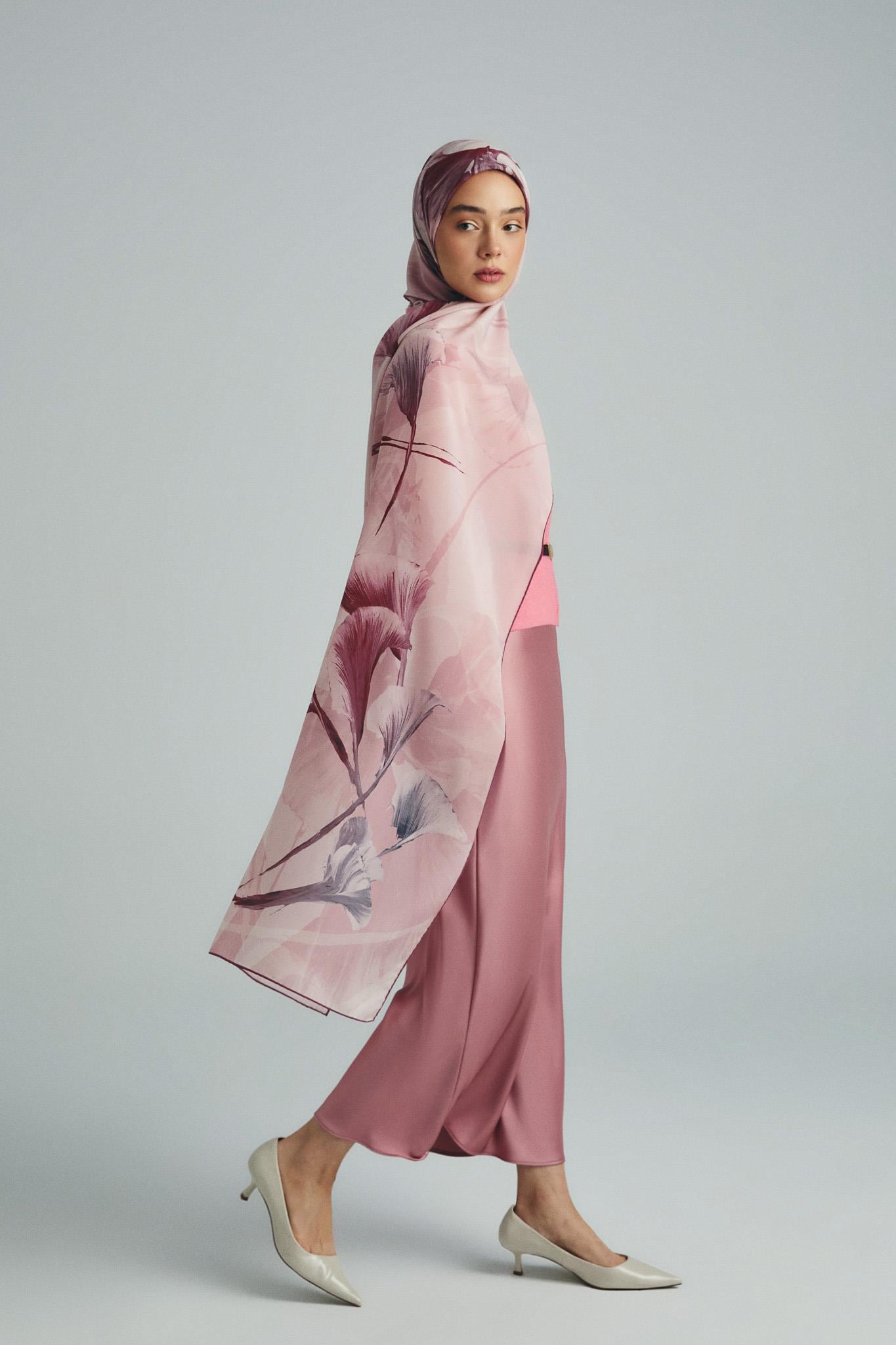 EFZA KREP İPEK ŞAL 70*190 CM - PEMBE