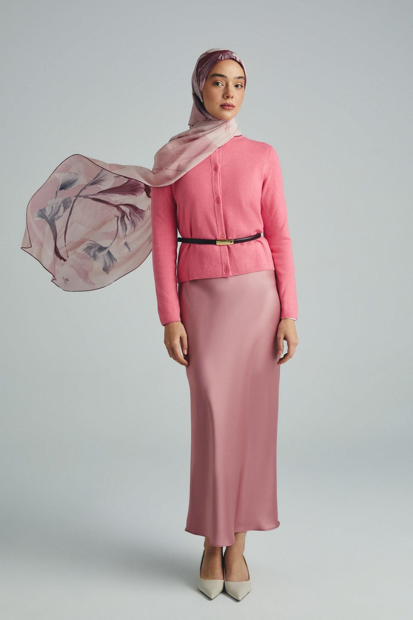 EFZA KREP İPEK ŞAL 70*190 CM - PEMBE