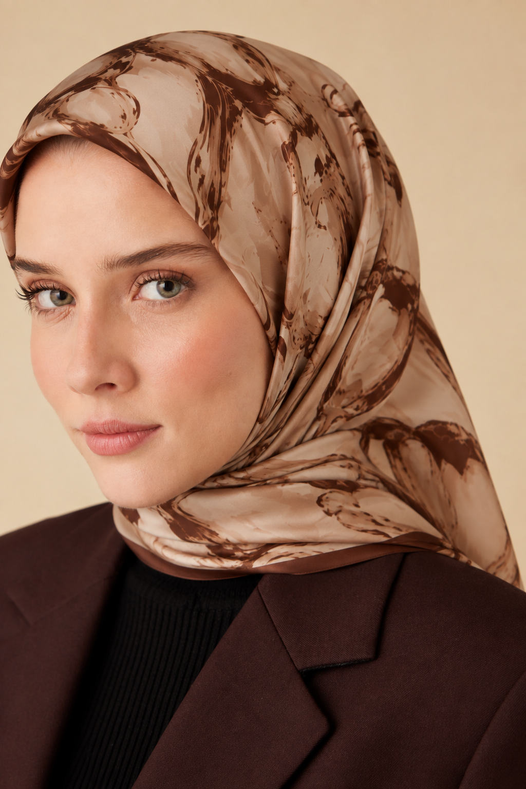 EVA TİVİL İPEK EŞARP 90*90 CM - CAMEL