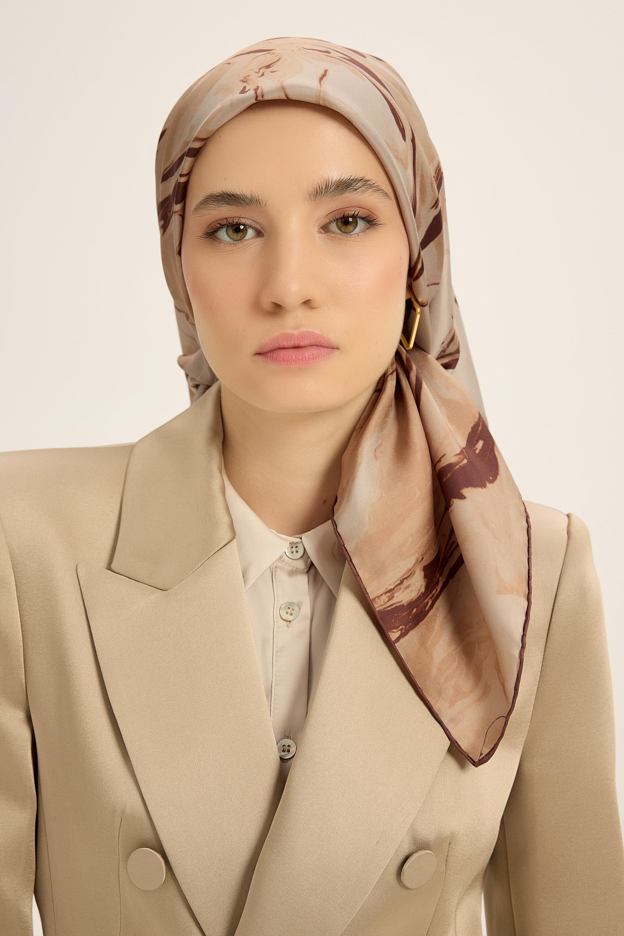 EVA TİVİL İPEK EŞARP 90*90 CM - CAMEL