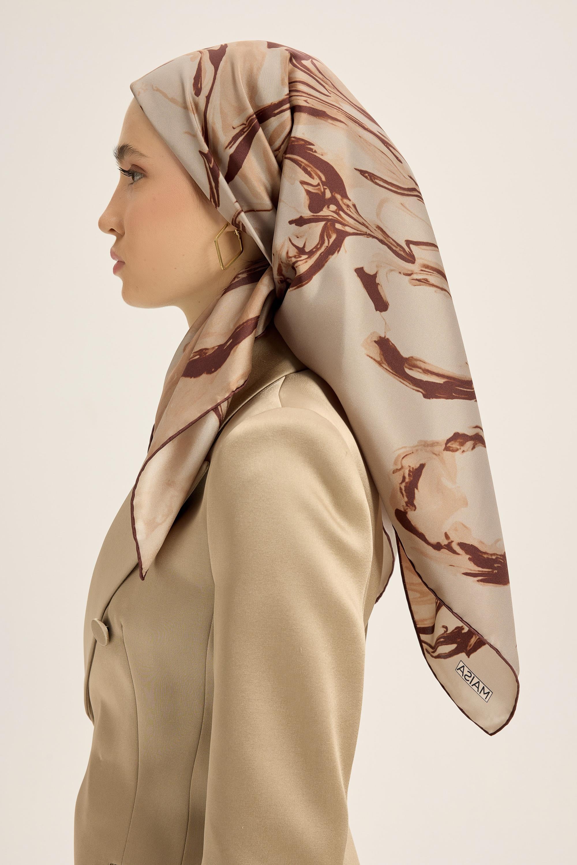 EVA TİVİL İPEK EŞARP 90*90 CM - CAMEL