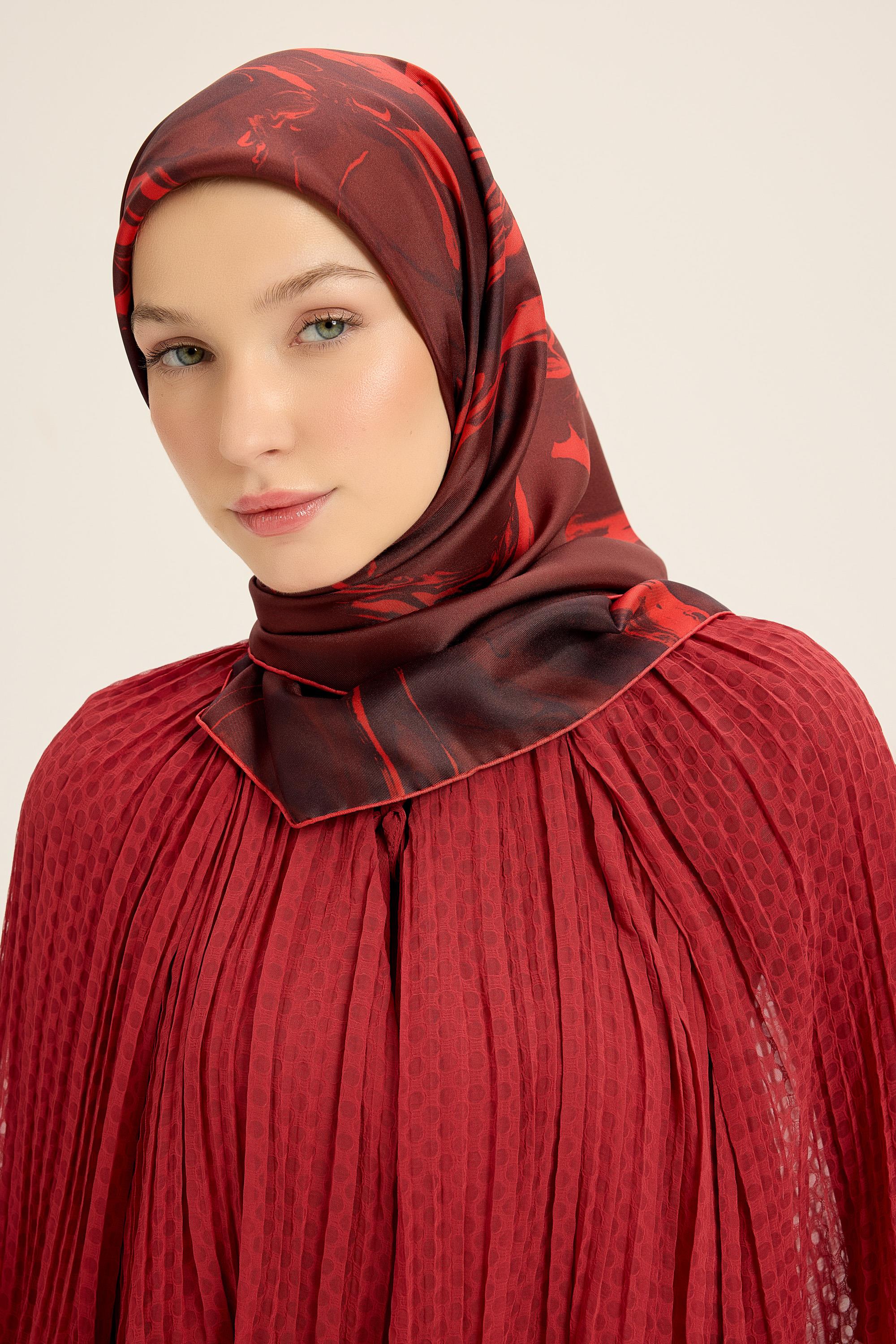 EVA TİVİL İPEK EŞARP 90*90 CM - KIRMIZI