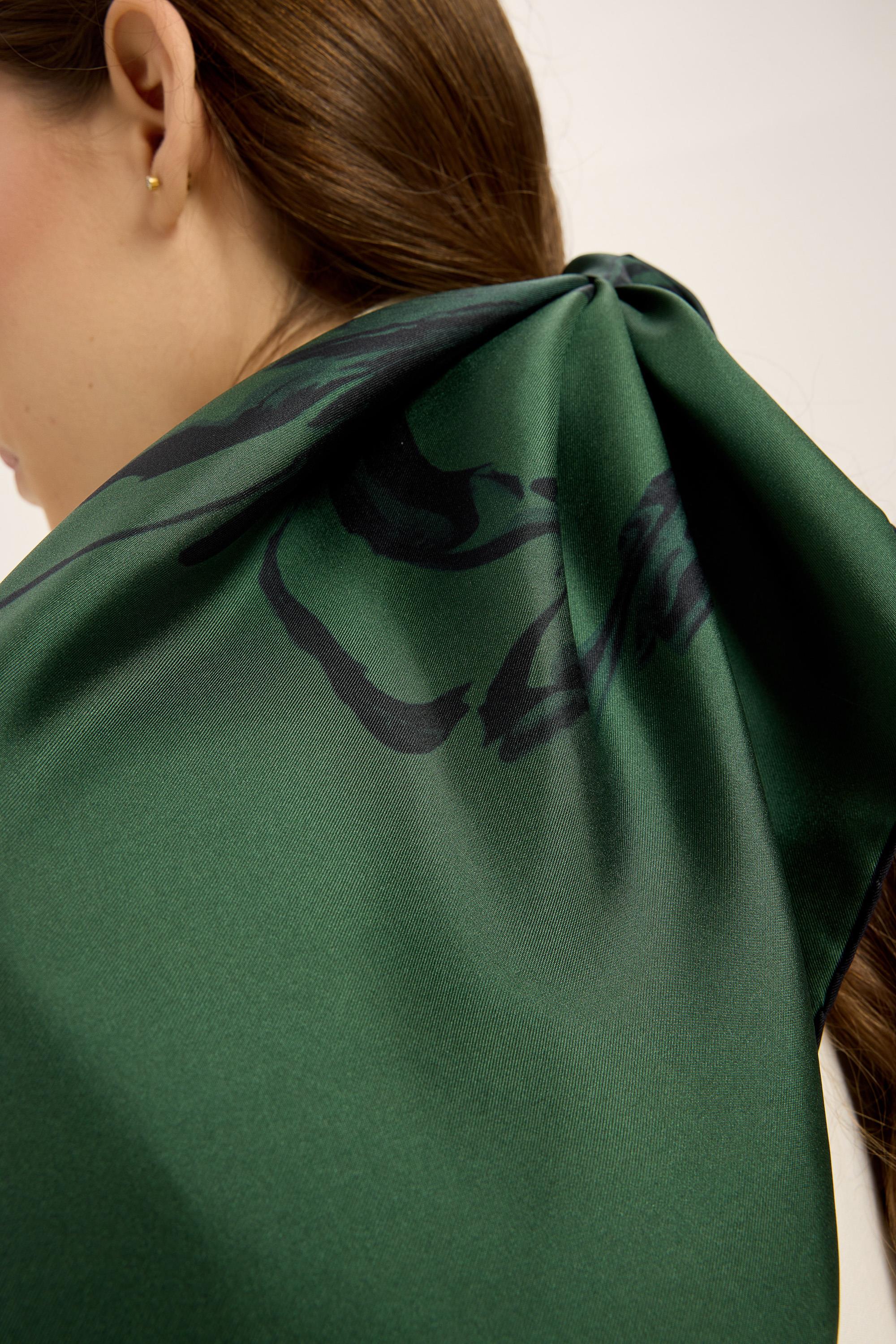 EVA TİVİL İPEK EŞARP 90*90 CM - KOYU YEŞİL