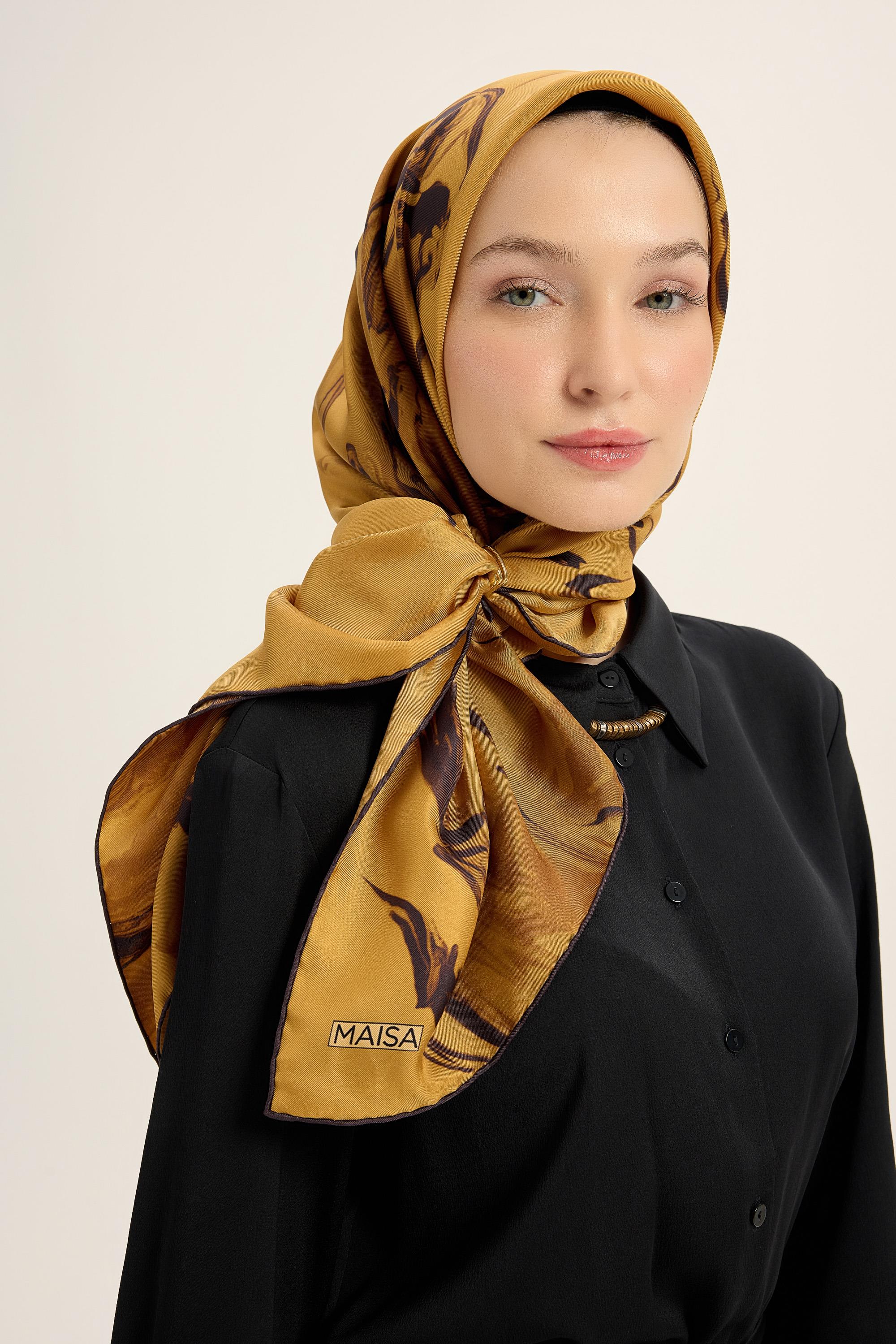 EVA TİVİL İPEK EŞARP 90*90 CM - SAFRAN