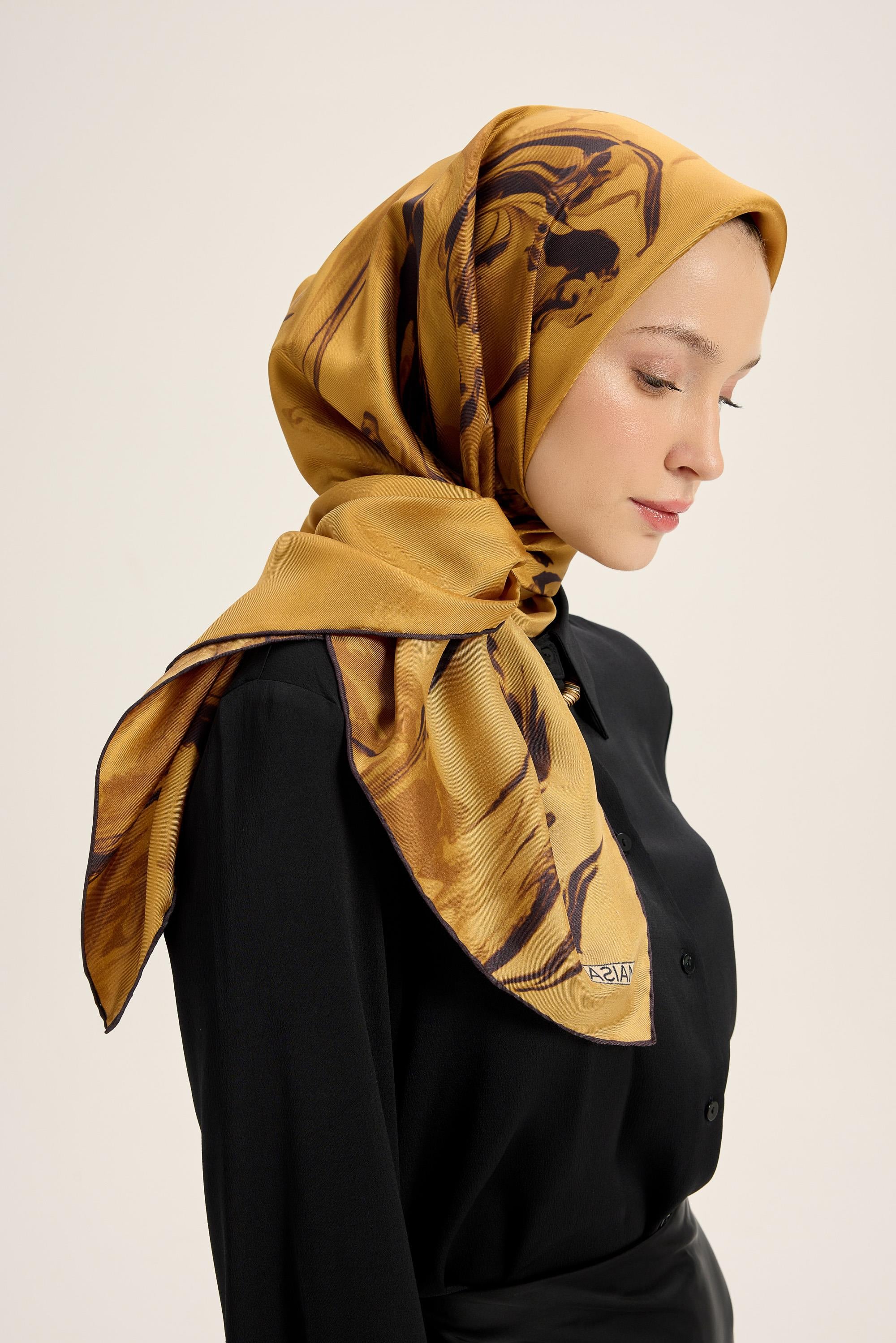 EVA TİVİL İPEK EŞARP 90*90 CM - SAFRAN