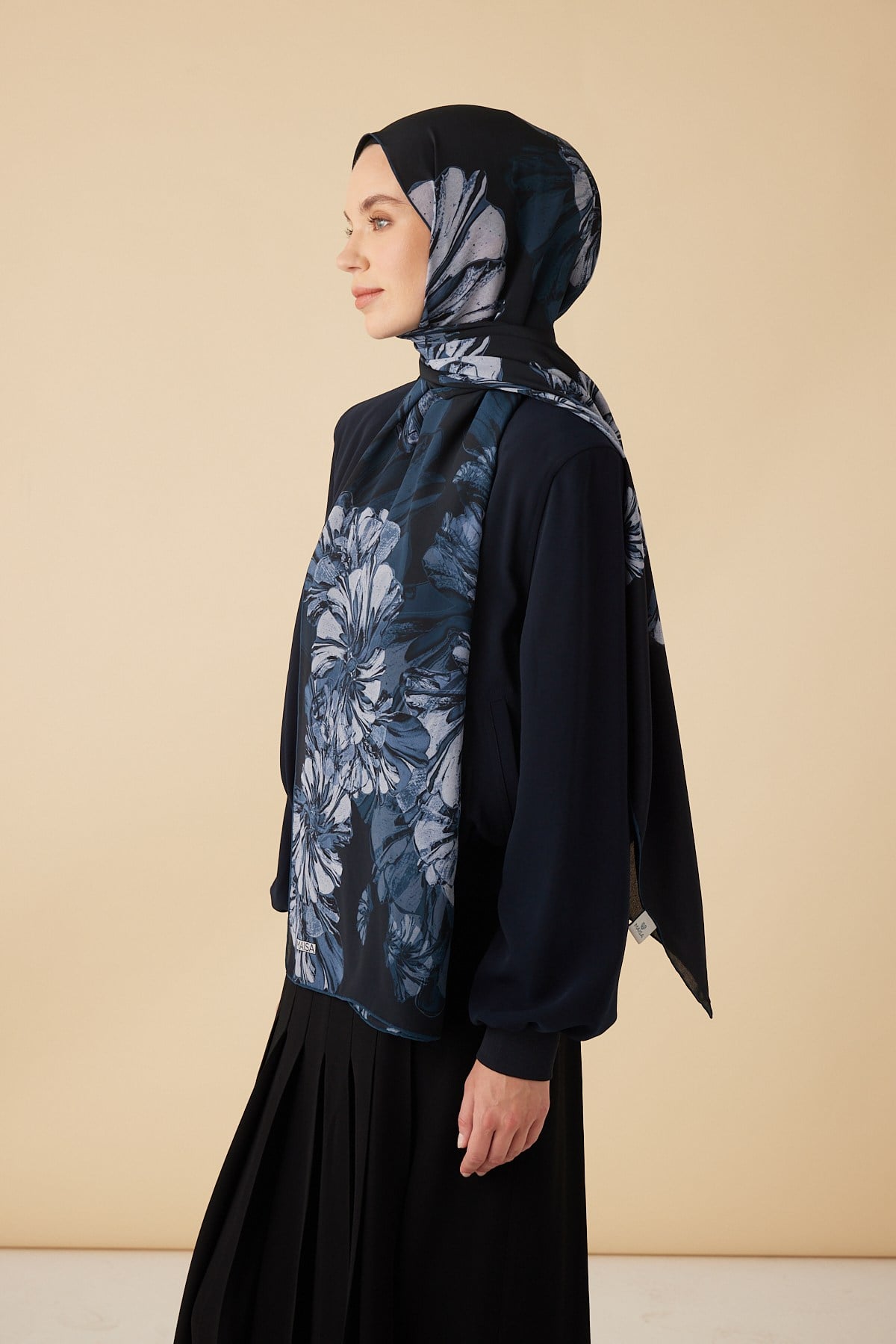 EZGİN KREP İPEK ŞAL 70*190 CM - İNDİGO