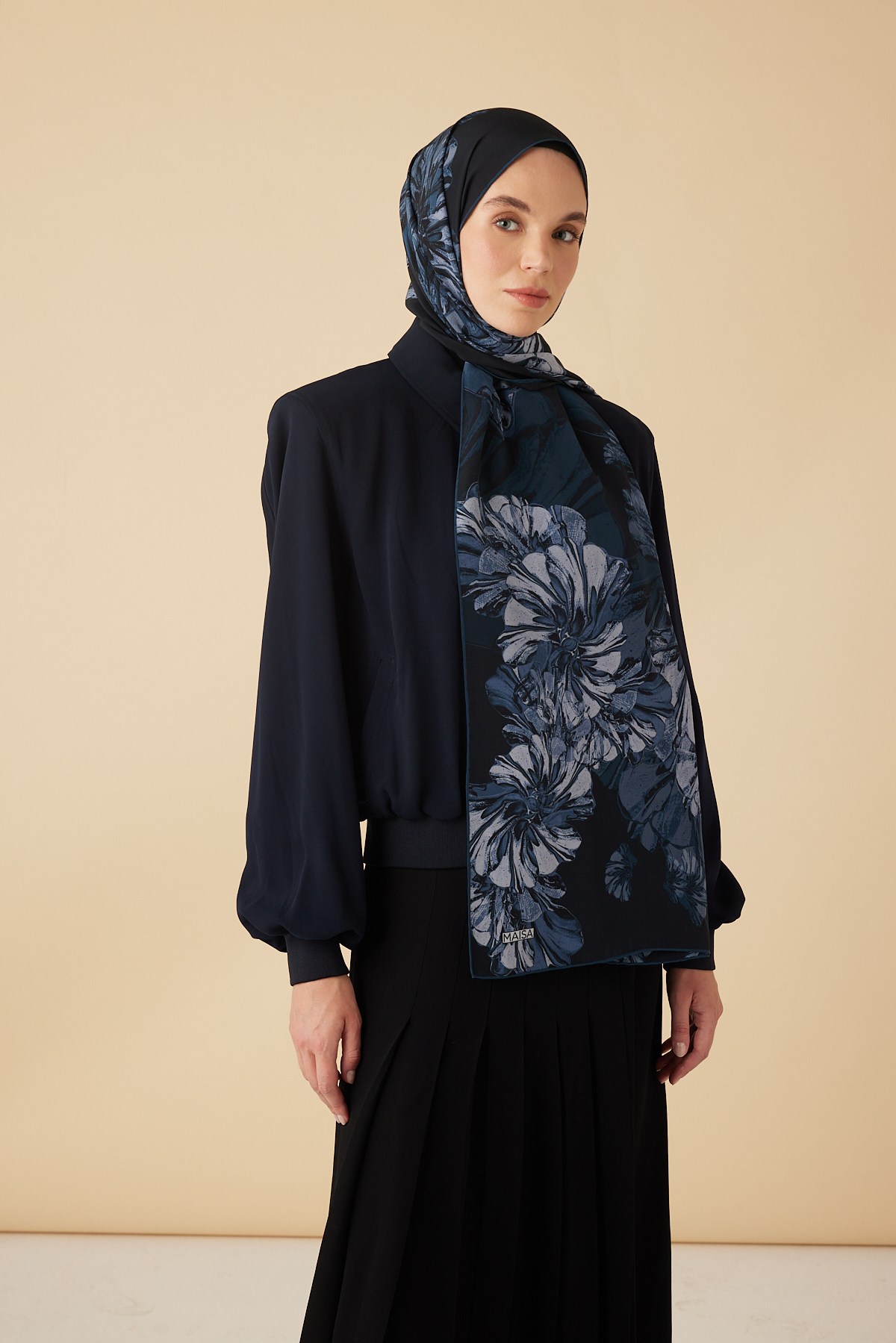 EZGİN KREP İPEK ŞAL 70*190 CM - İNDİGO