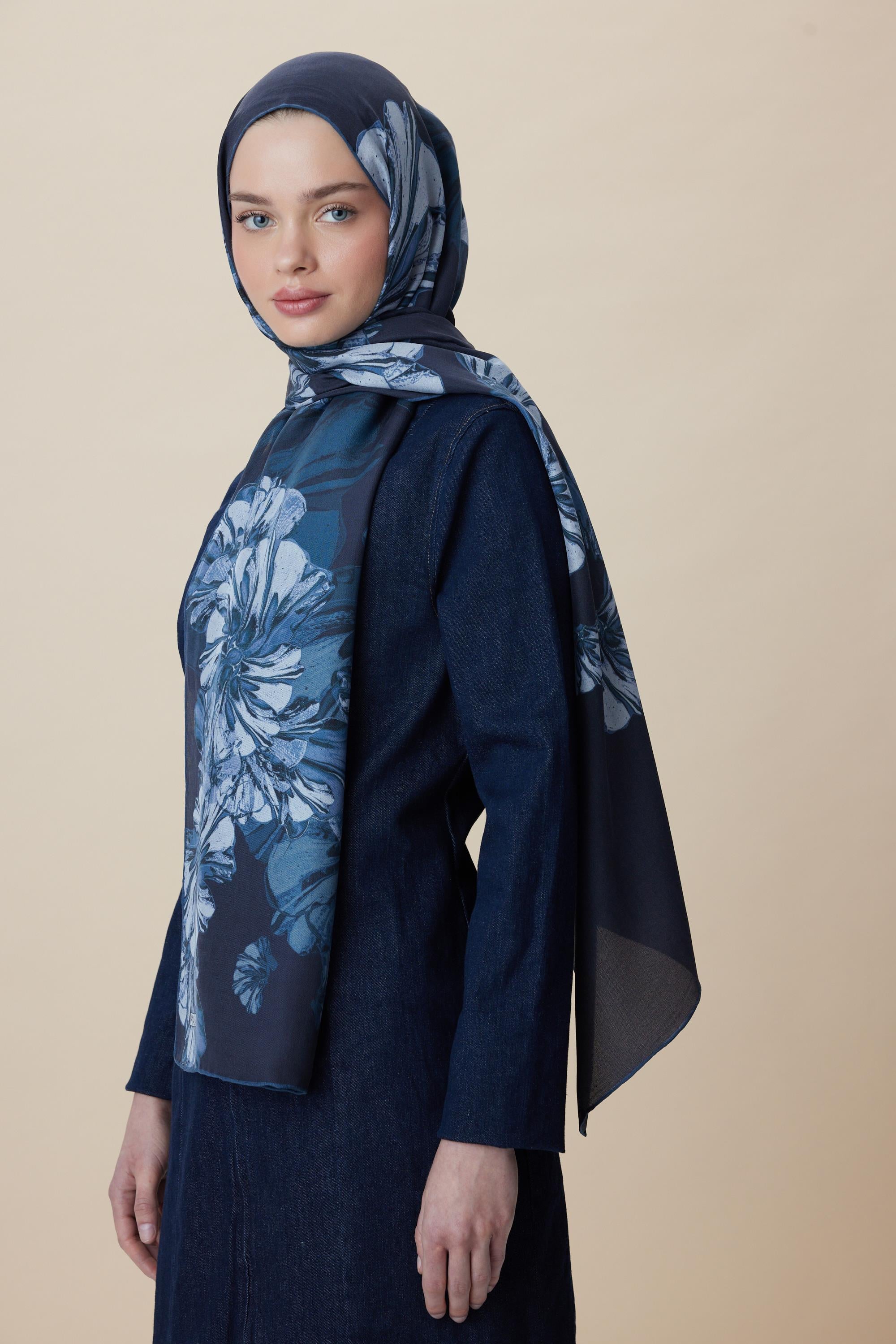 EZGİN PAMUK İPEK ŞAL 70*190 CM - INDIGO