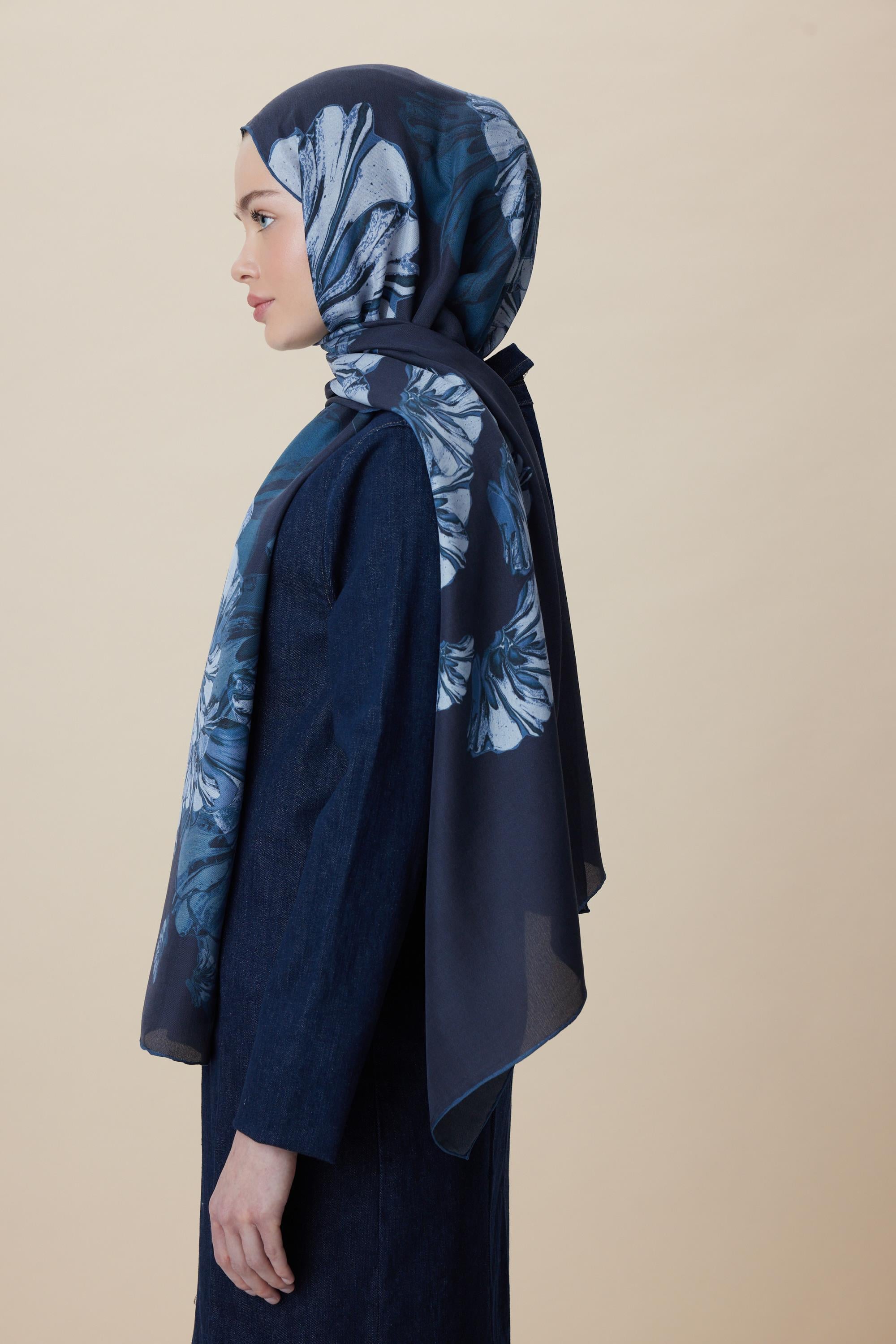 EZGİN PAMUK İPEK ŞAL 70*190 CM - INDIGO