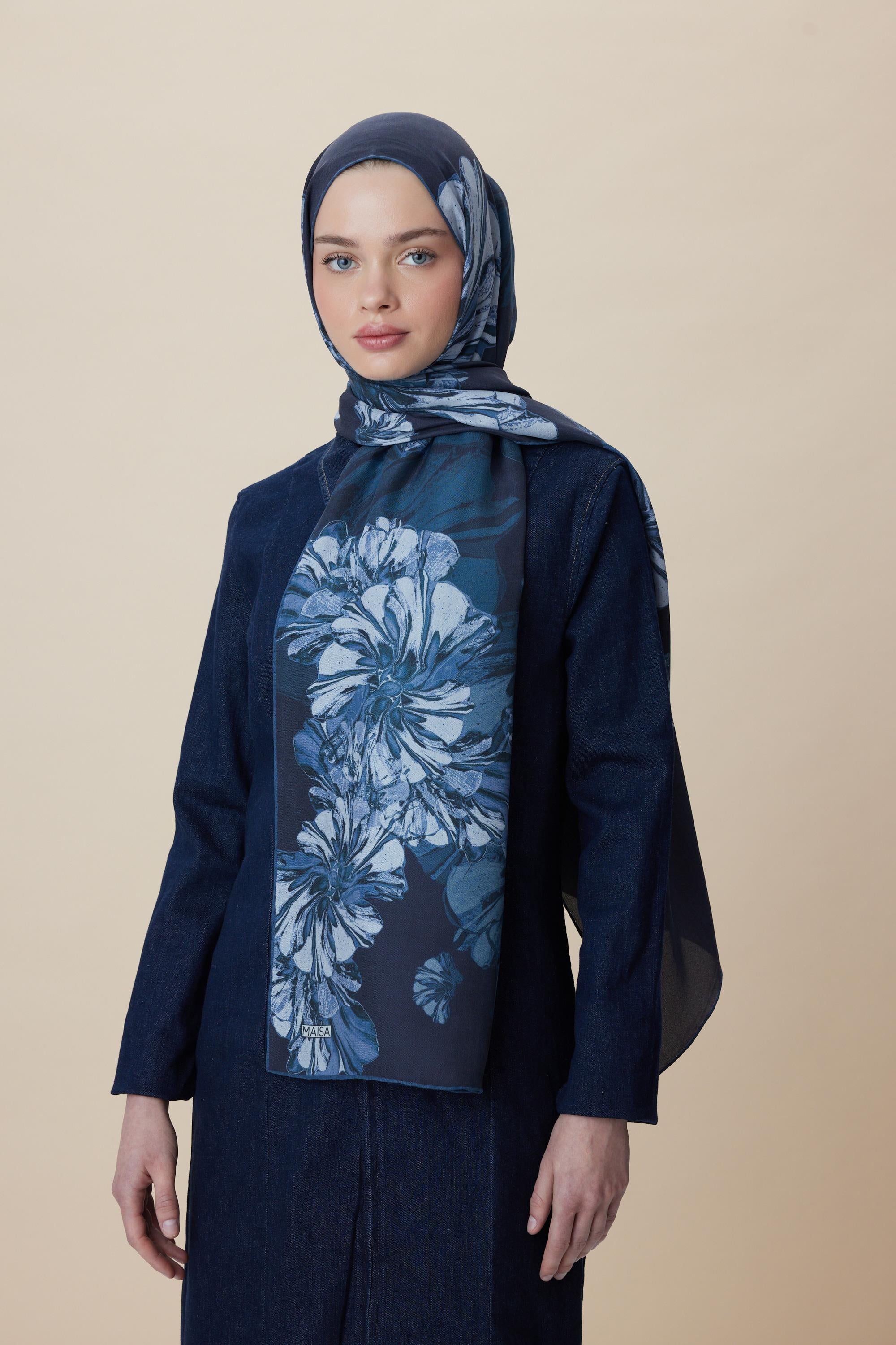 EZGİN PAMUK İPEK ŞAL 70*190 CM - INDIGO