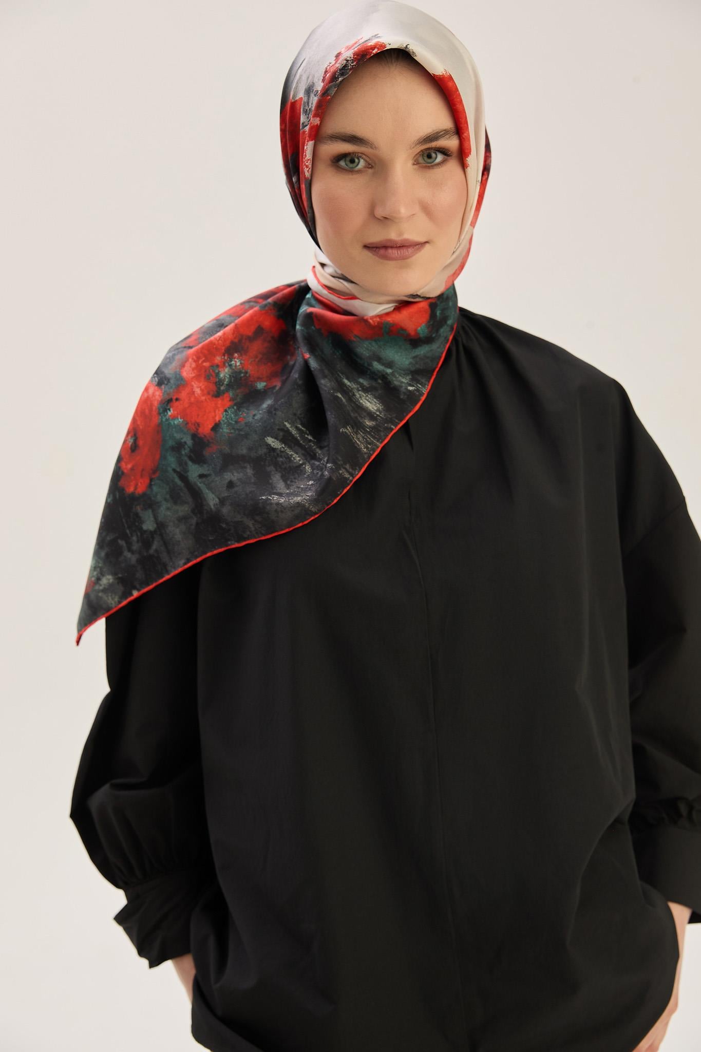 FAM TİVİL İPEK EŞARP 90*90 CM - KIRMIZI