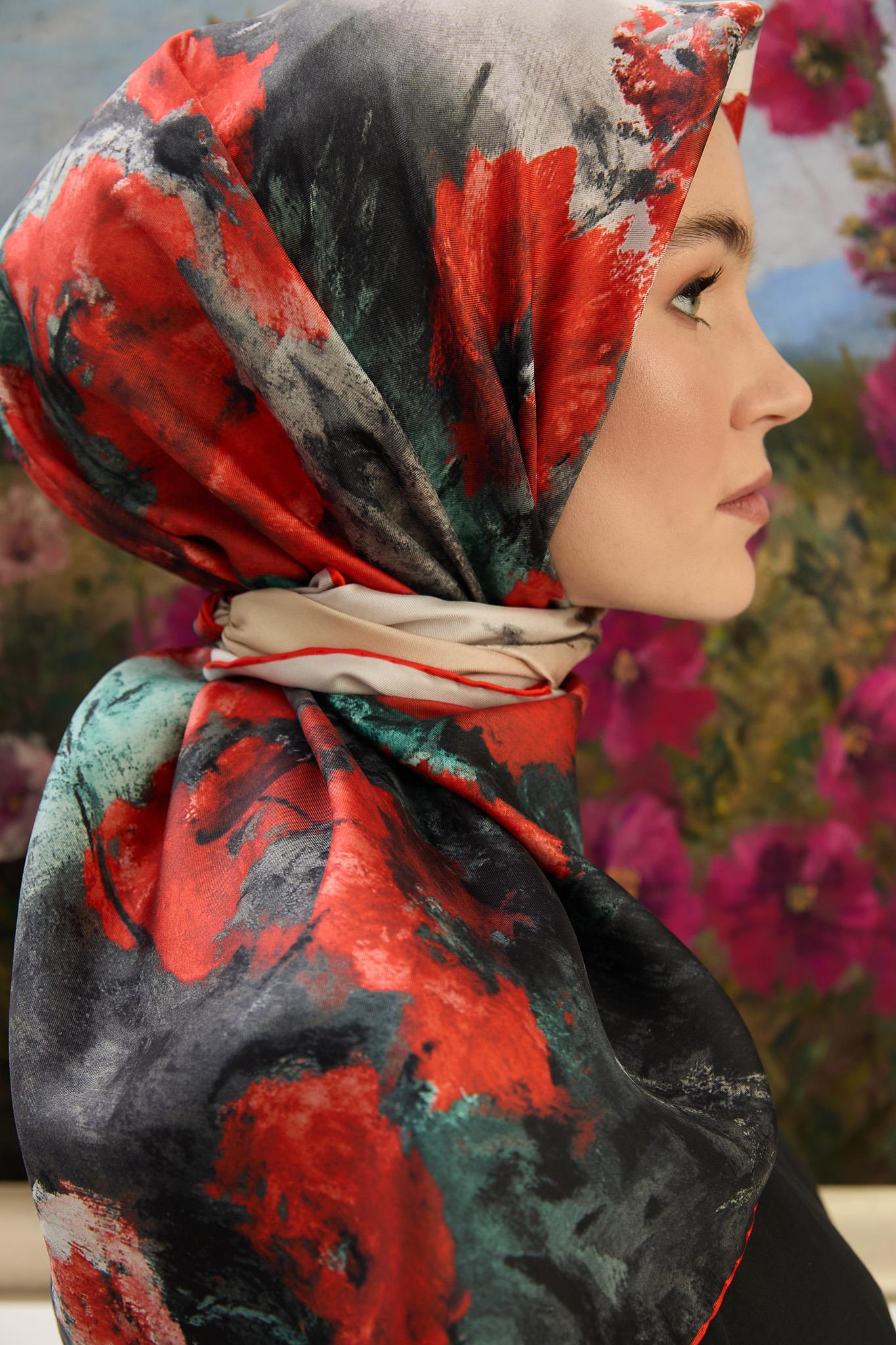 FAM TİVİL İPEK EŞARP 90*90 CM - KIRMIZI