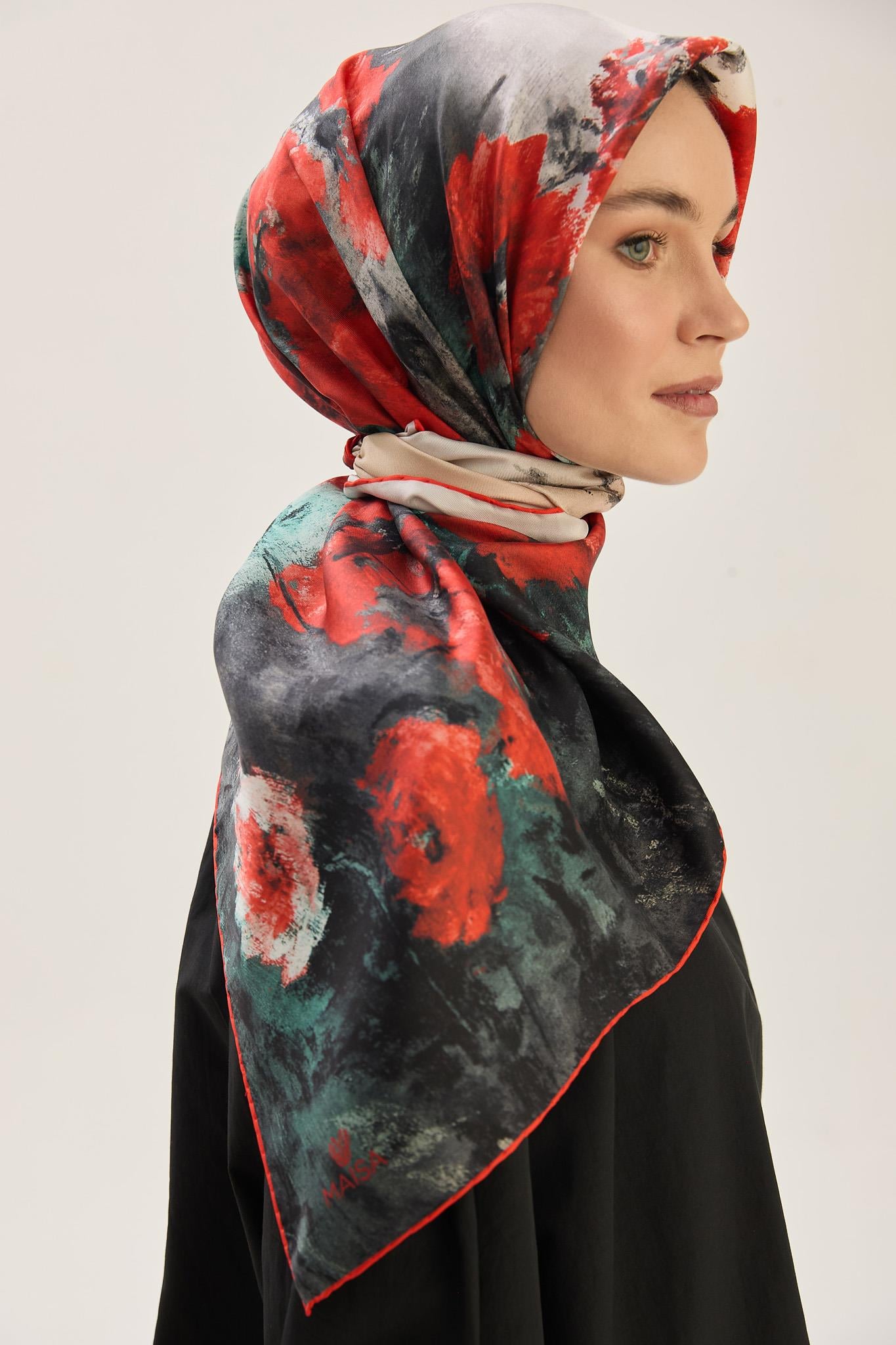 FAM TİVİL İPEK EŞARP 90*90 CM - KIRMIZI