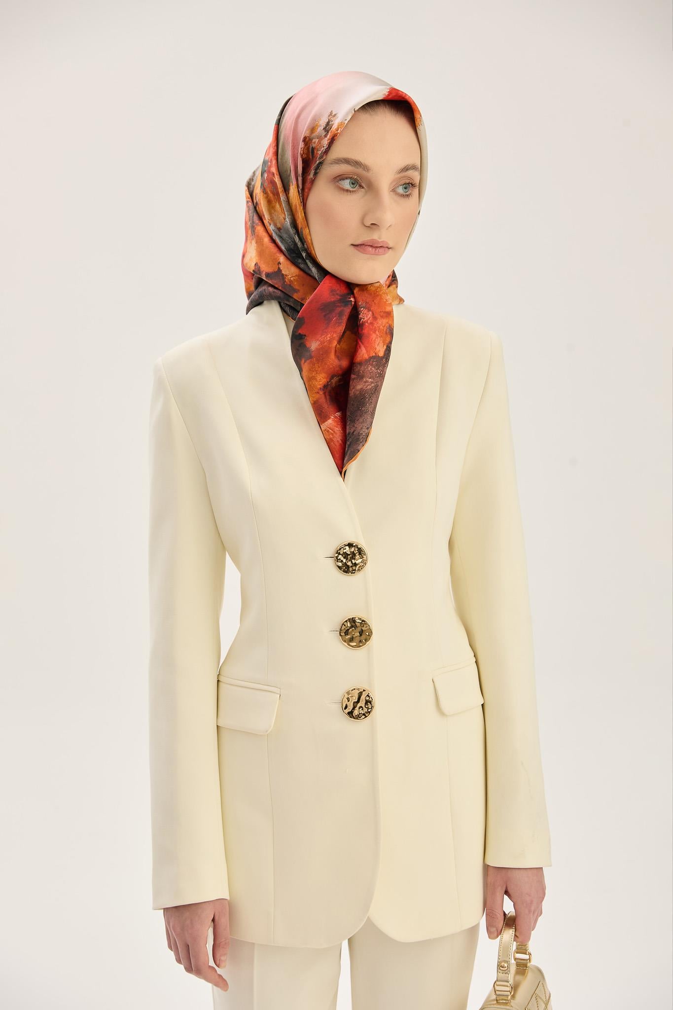 FAM TİVİL İPEK EŞARP 90*90 CM - TURUNCU
